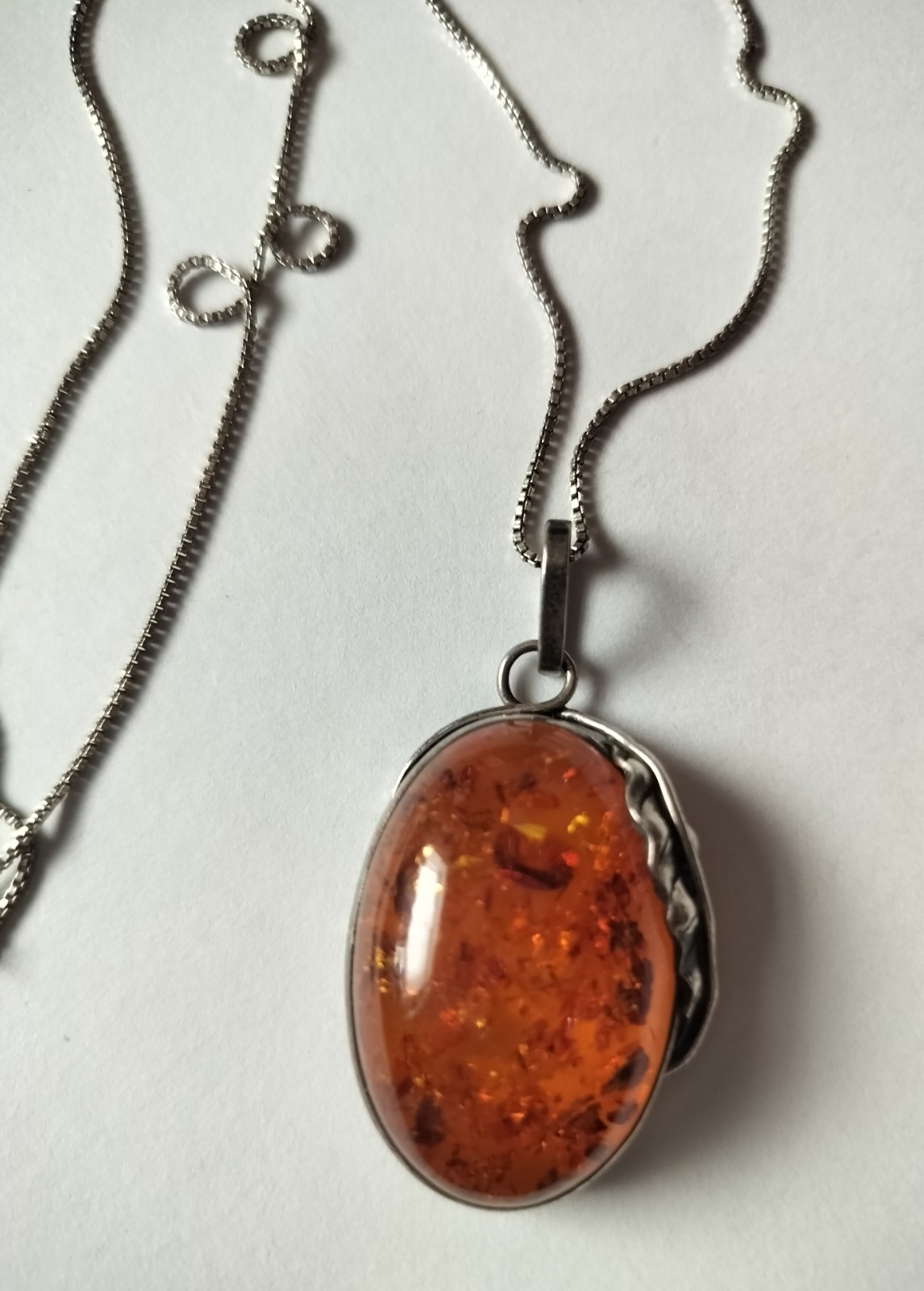 Vintage Large Baltic Amber Antiqued Sterling Silver Large Pendant, Substantial