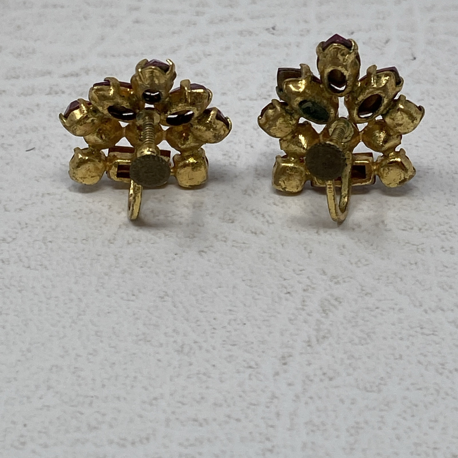VINTAGE Czech Purple Crystal Rhinestone Clip Earrings Floral Sparkling MCM 60s