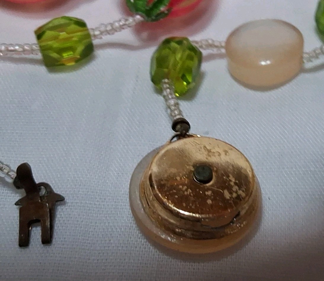 VTG Fruit Japan Necklace Pink Lucite/Acrylic beads And Green MELON BALLS