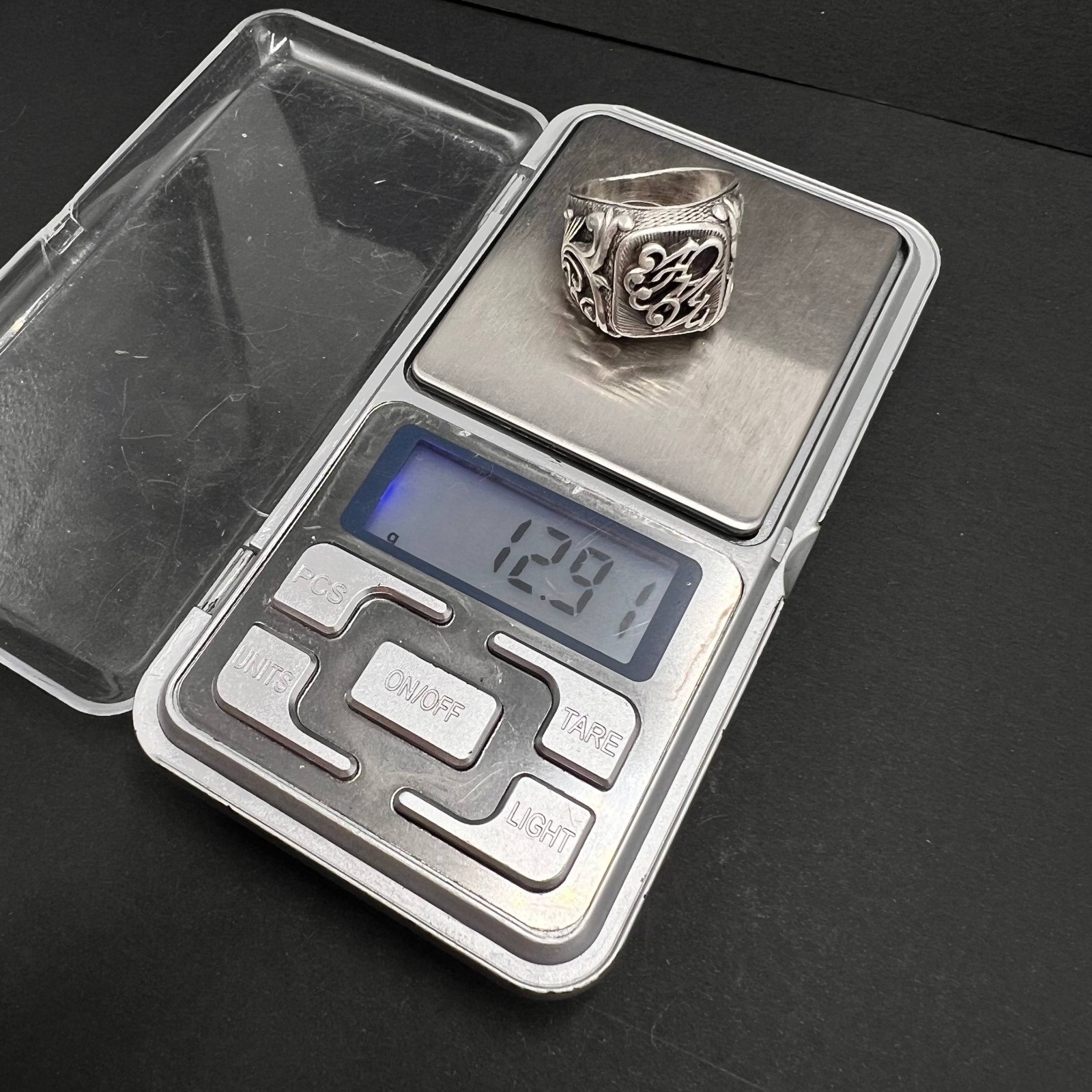 Vintage Massive Men’s Jewelry Ring 925 Sterling Silver Ornate Monogram Size 10.5