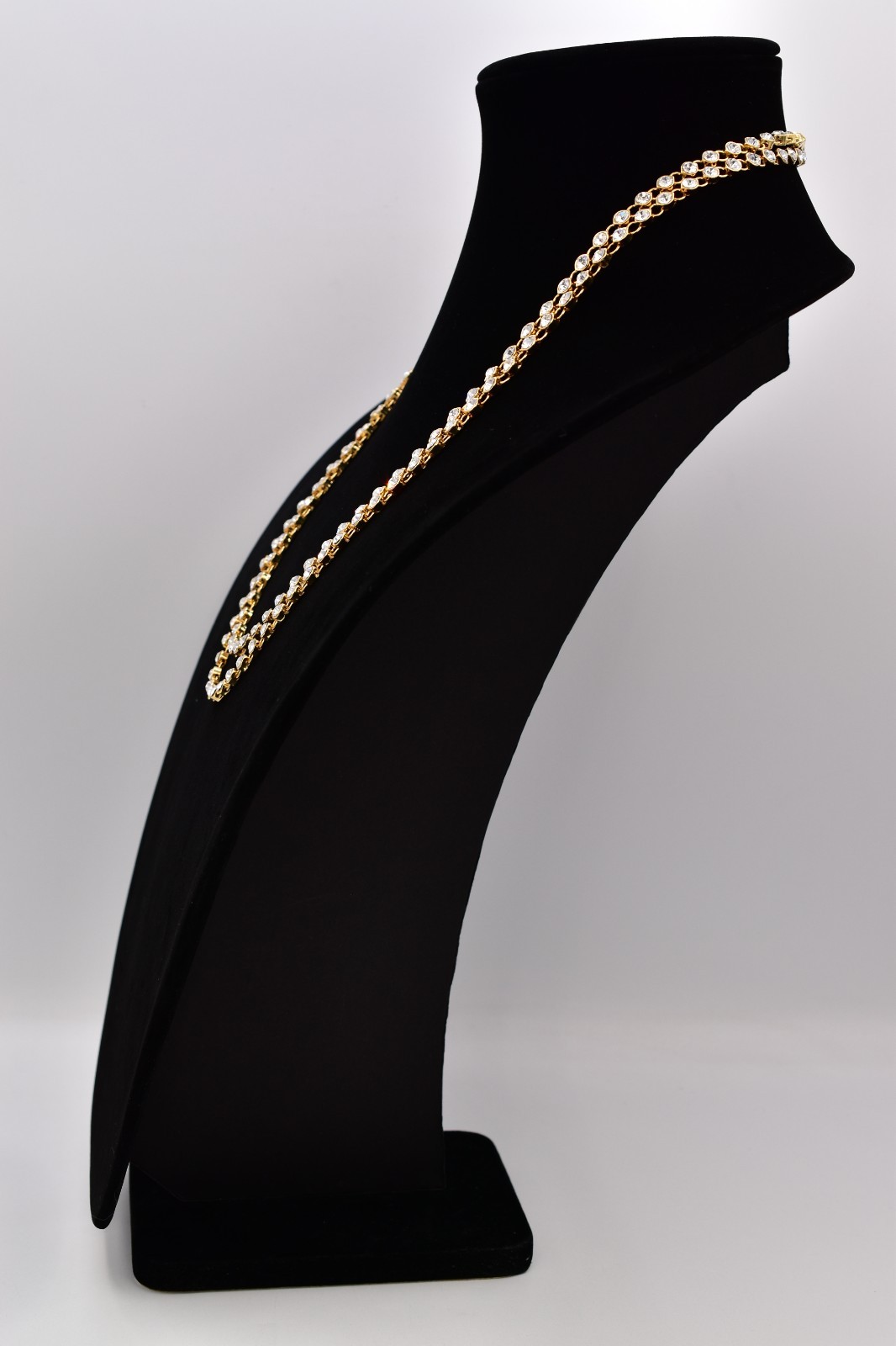 Vintage 50″ Gold Tone Clear Rhinestone Long Necklace Sparkle Crystal 1990s Bin3D