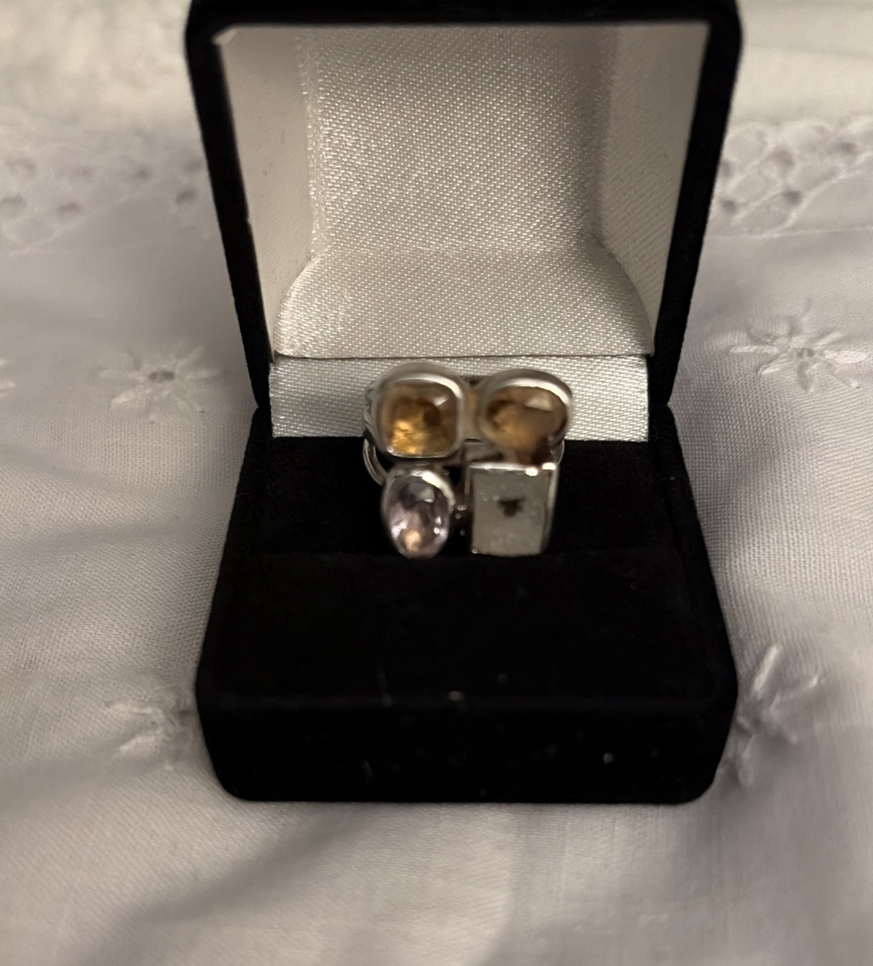 vintage Sterling Silver Size 6 1/2 Ring With Semi Precious Stones
