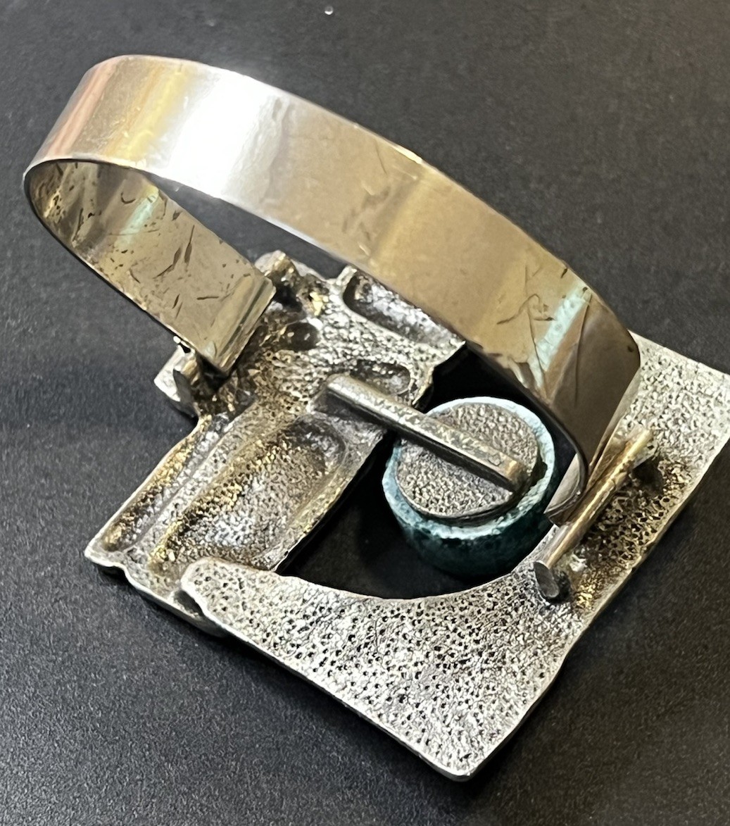 Scandinavian Brutalist 835 Silver Sz 5.75 Artist Crafted Bracelet Chrysocolla