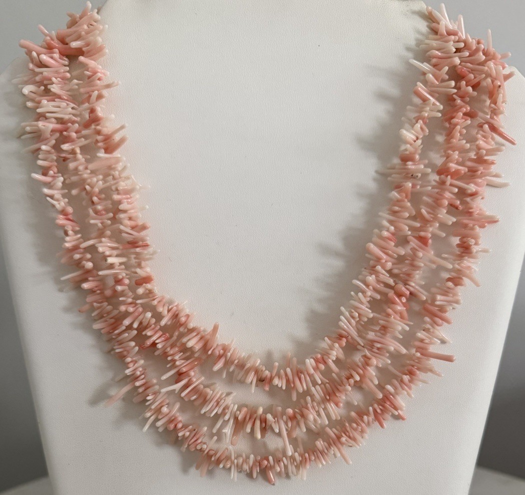Vintage Triple Strand Angel Coral Branches Sterling Silver 925 Necklace 18.50”