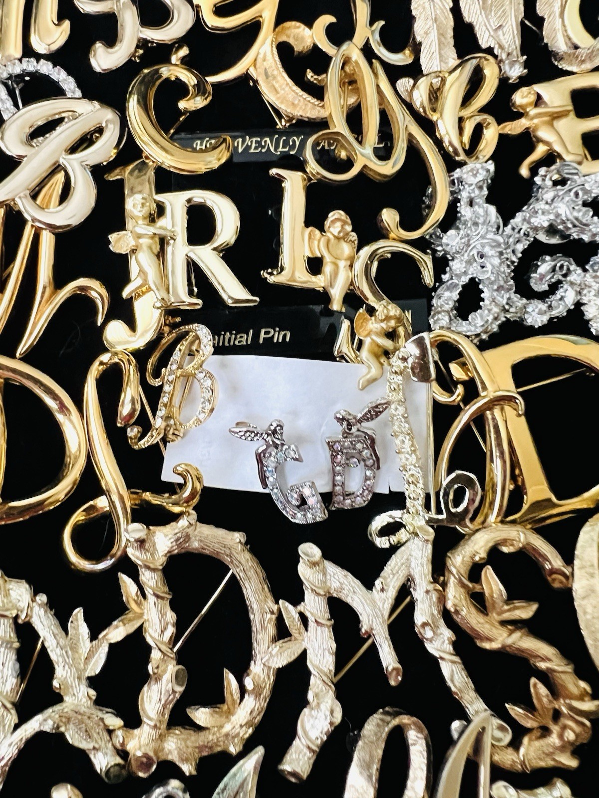 100 Vintage INITIAL Letter Brooch Pins Lot 35 Signed Trifari Sarah Anne Klein