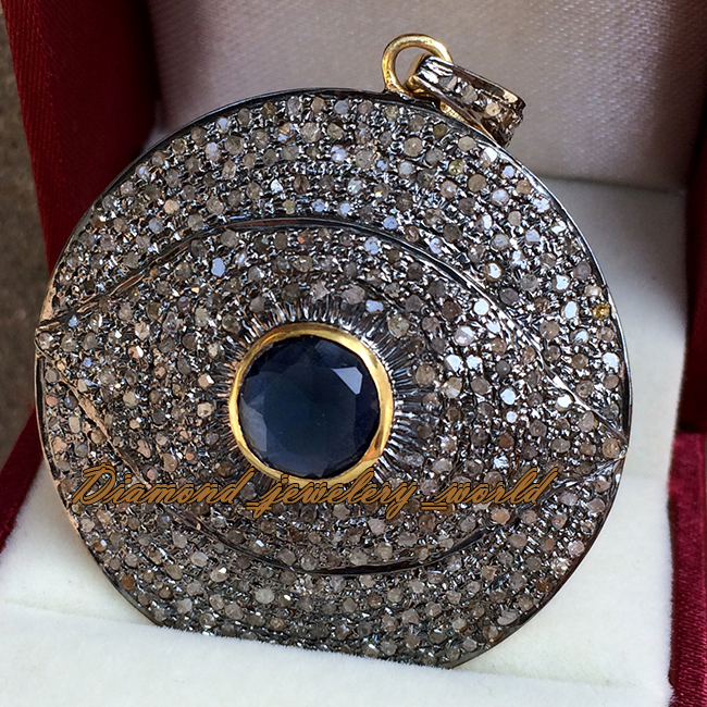 Estate 3.46ct Rose Cut Diamond Sapphire Silver Stunning Evil Eye Pendant Jewelry