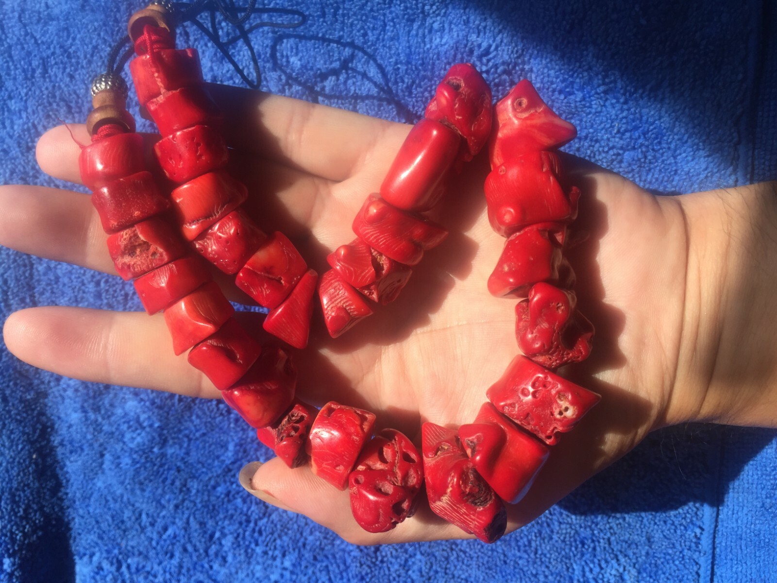 chinese china fine Necklace yes of Deep Red Bamboo Coral nuggets accented