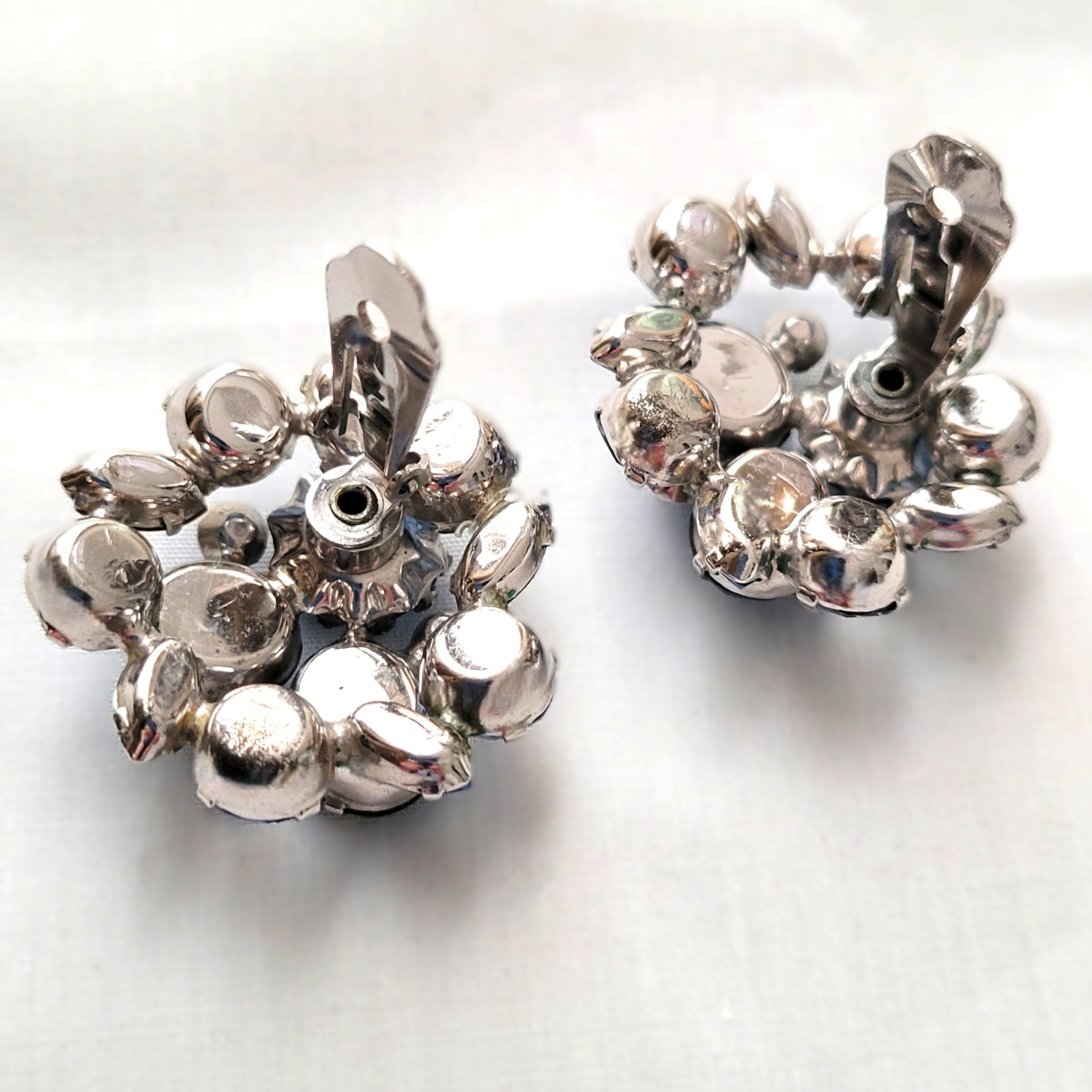 Blue Rhinestone Clip On Earrings Vtg 1950s Something Blue Wedding Statement Gift