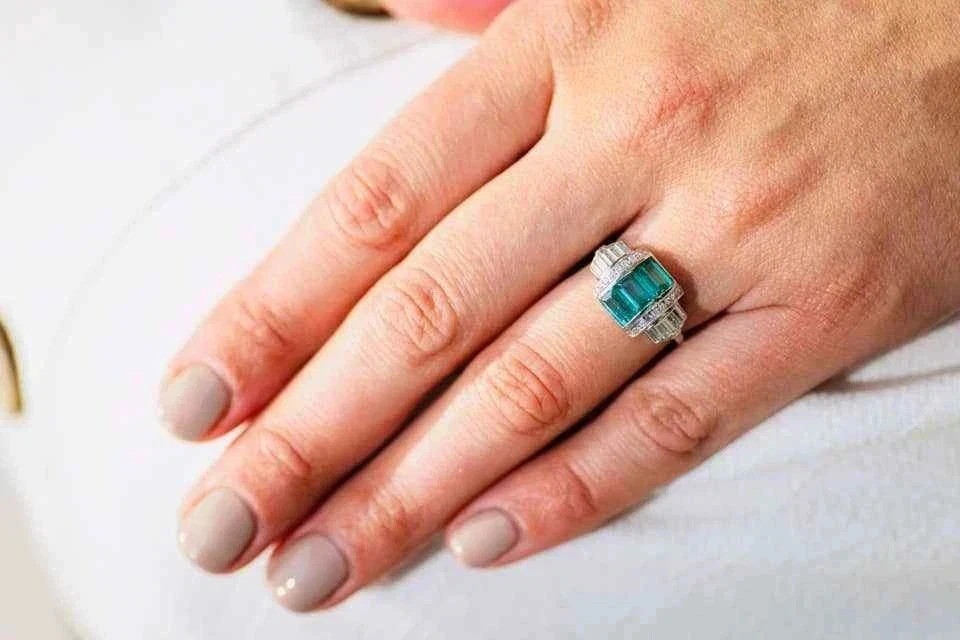 Art Deco Style 3.85Ct Lab Created Emerald Vintage Cocktail 14K Gold Finish Ring