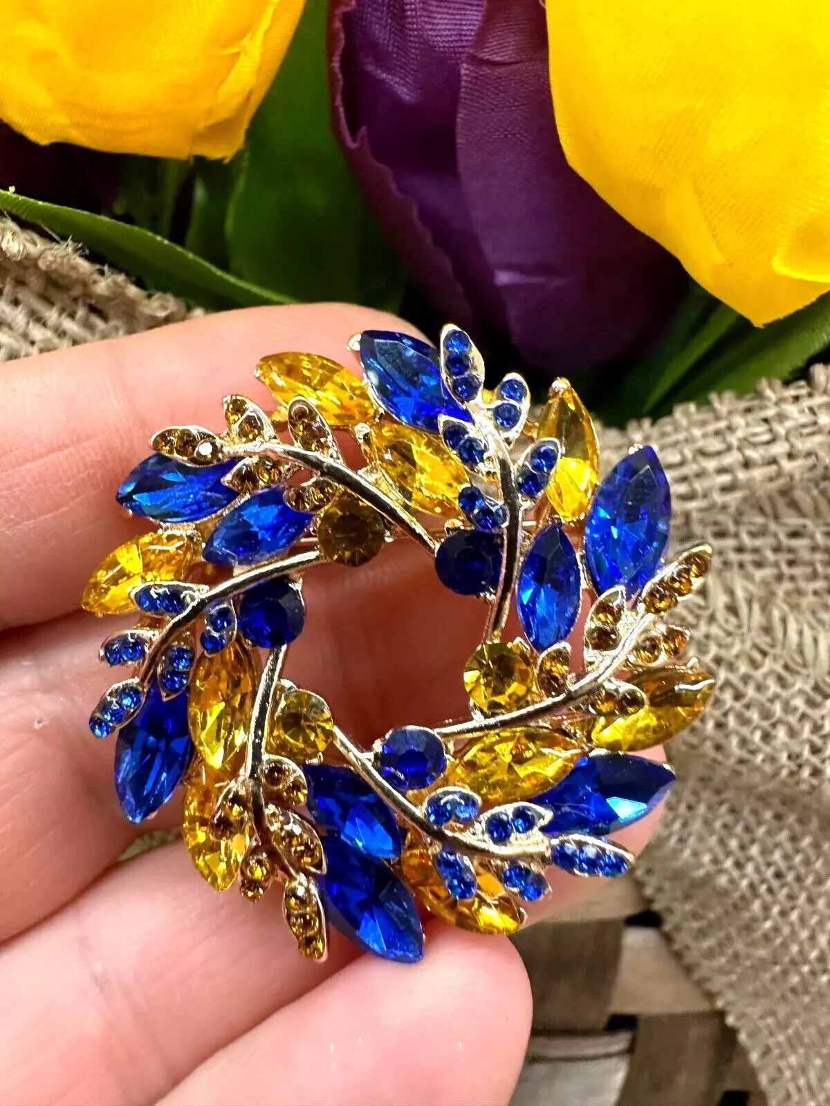 New Ukrainian Easter Wreath Rhinestone Brooch, Wheat Pin, Easter Gift For Her