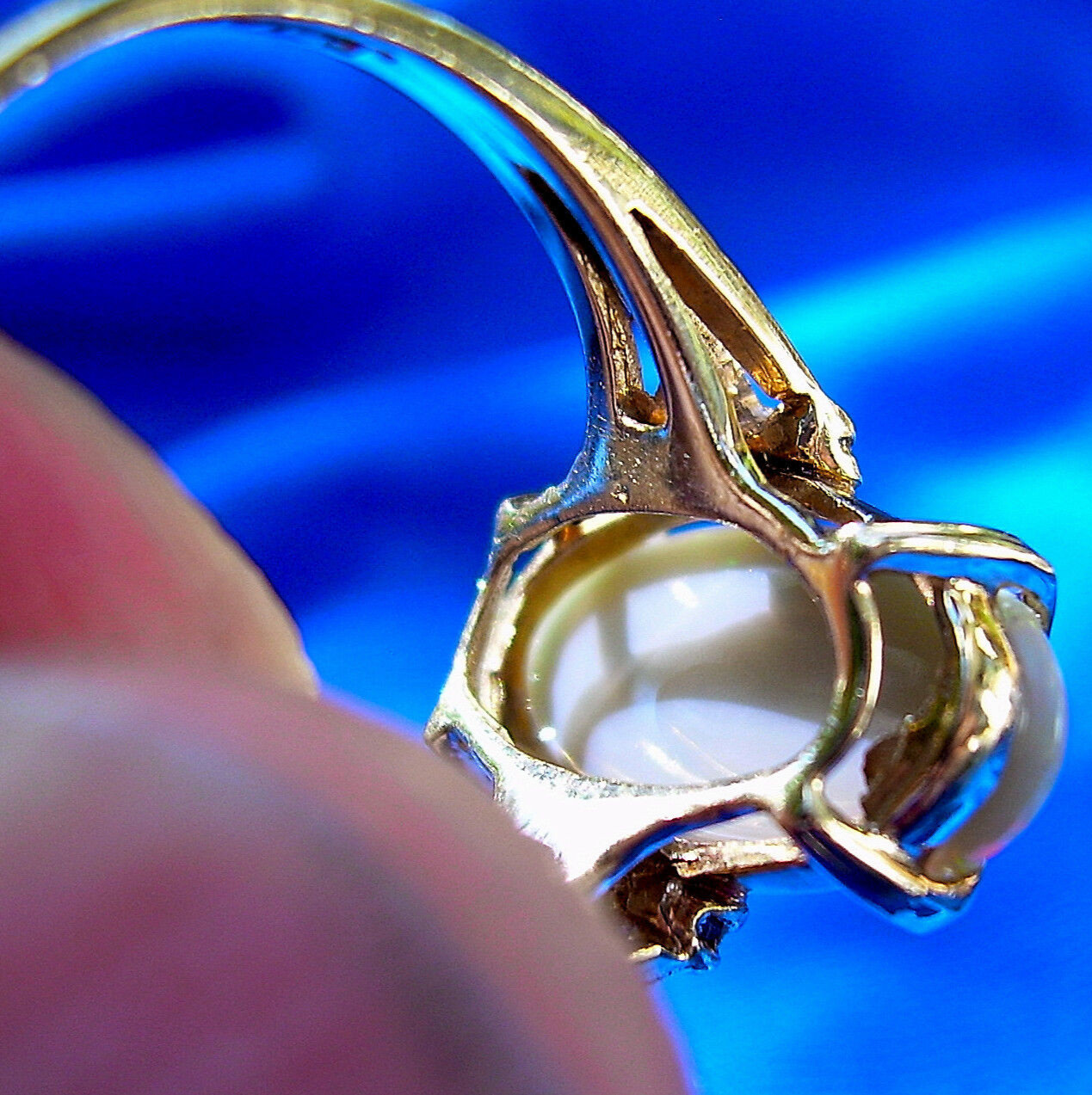 Original EARTH MINED OPAL DIAMOND Deco Engagement Ring SOLID 14K GOLD Solitaire