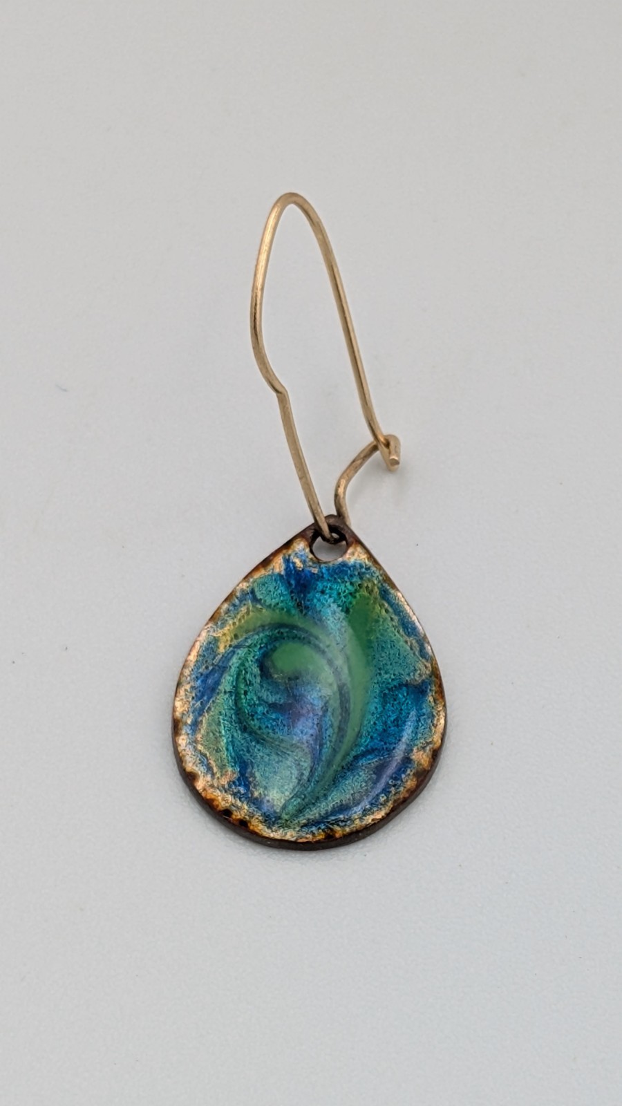Enamel on Copper Dangle / Drop Earrings W/ 14kt Gold French Wire Clasp