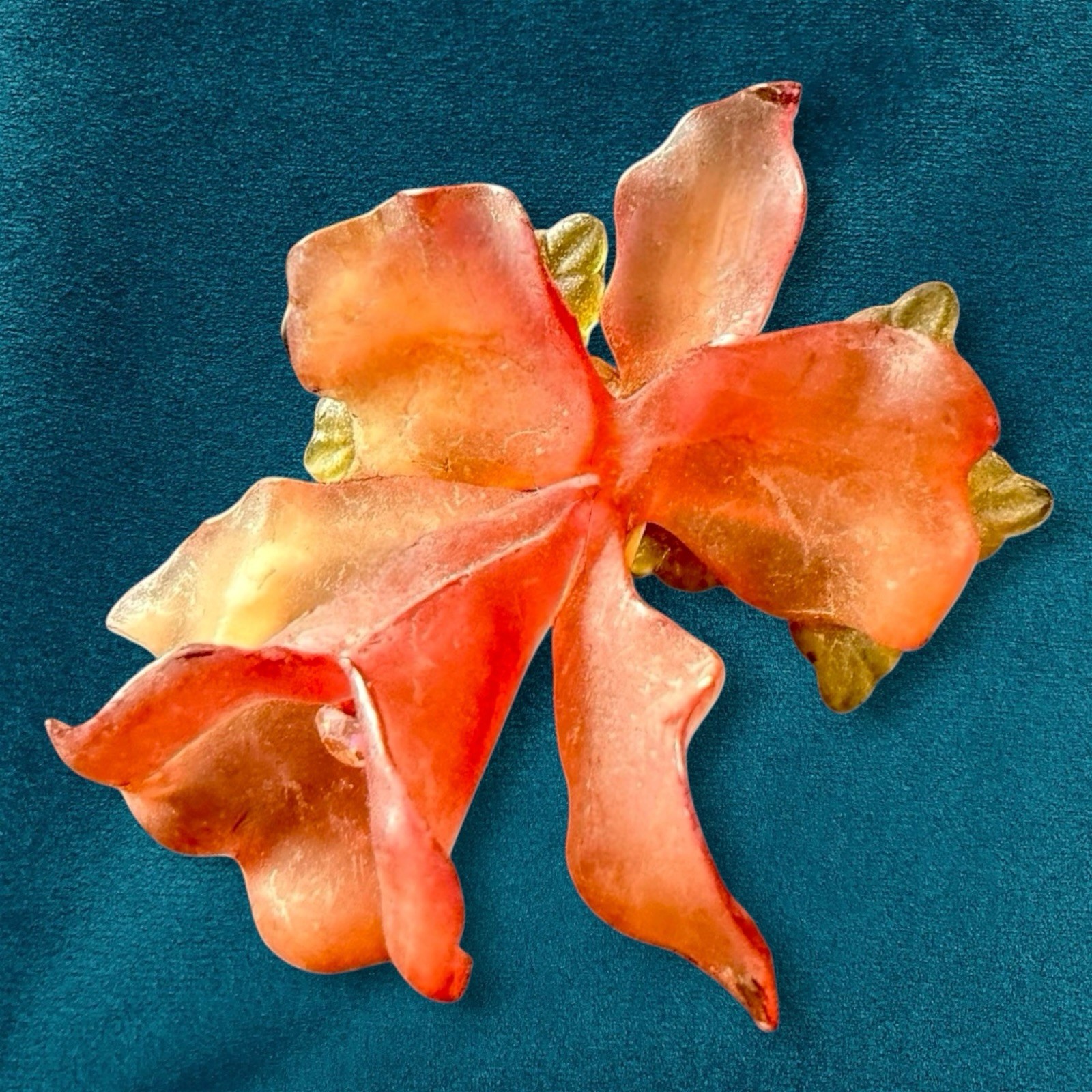 Cellulose Acetate Flower Brooch Pink Frosted Floral 1940s Vintage Orchid Pin