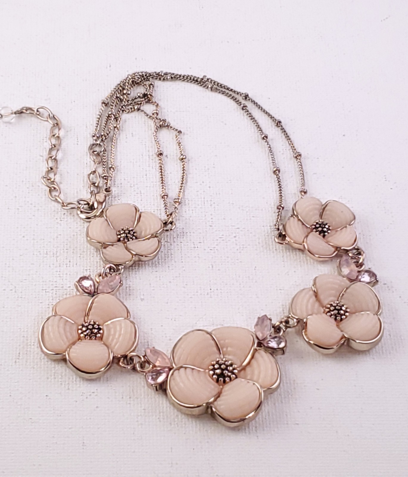Elegant Napier Floral Statement Necklace – Rose Gold Tone & Peach Enamel