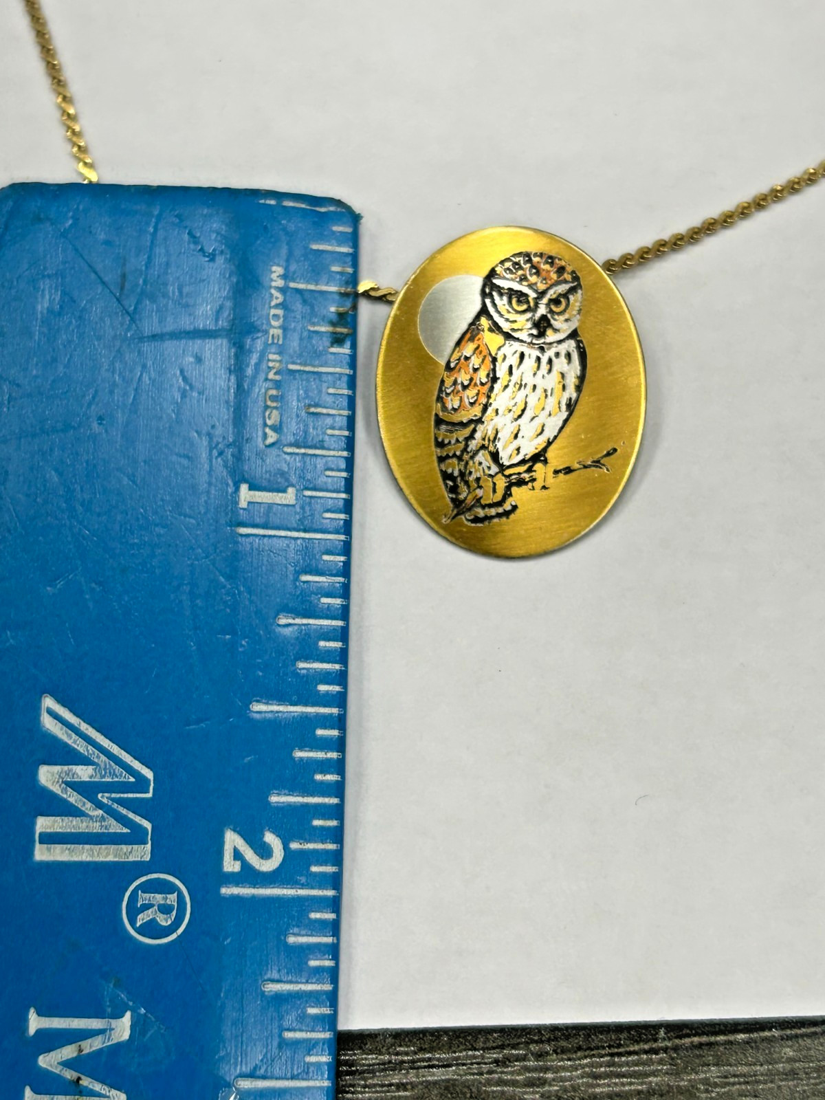 Vintage Signed Reed & Barton Owl Damascene Gold Tone Necklace 18 In