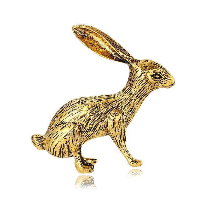 Vintage Gold Bunny Brooch Pin Cute Rabbit Animal Alloy Badge for Women