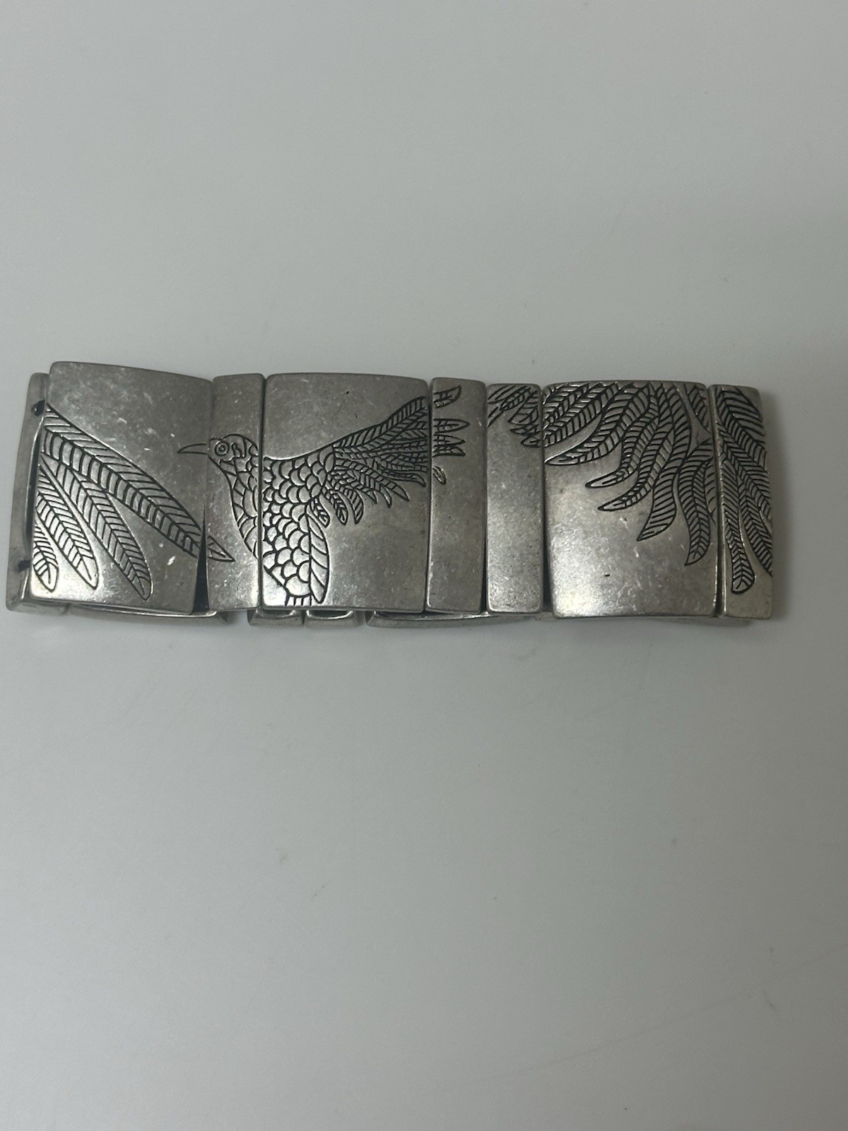 Bracelet Vintage Retro Boho Birds Feathers Stretch Silver Tone Womens Jewelry
