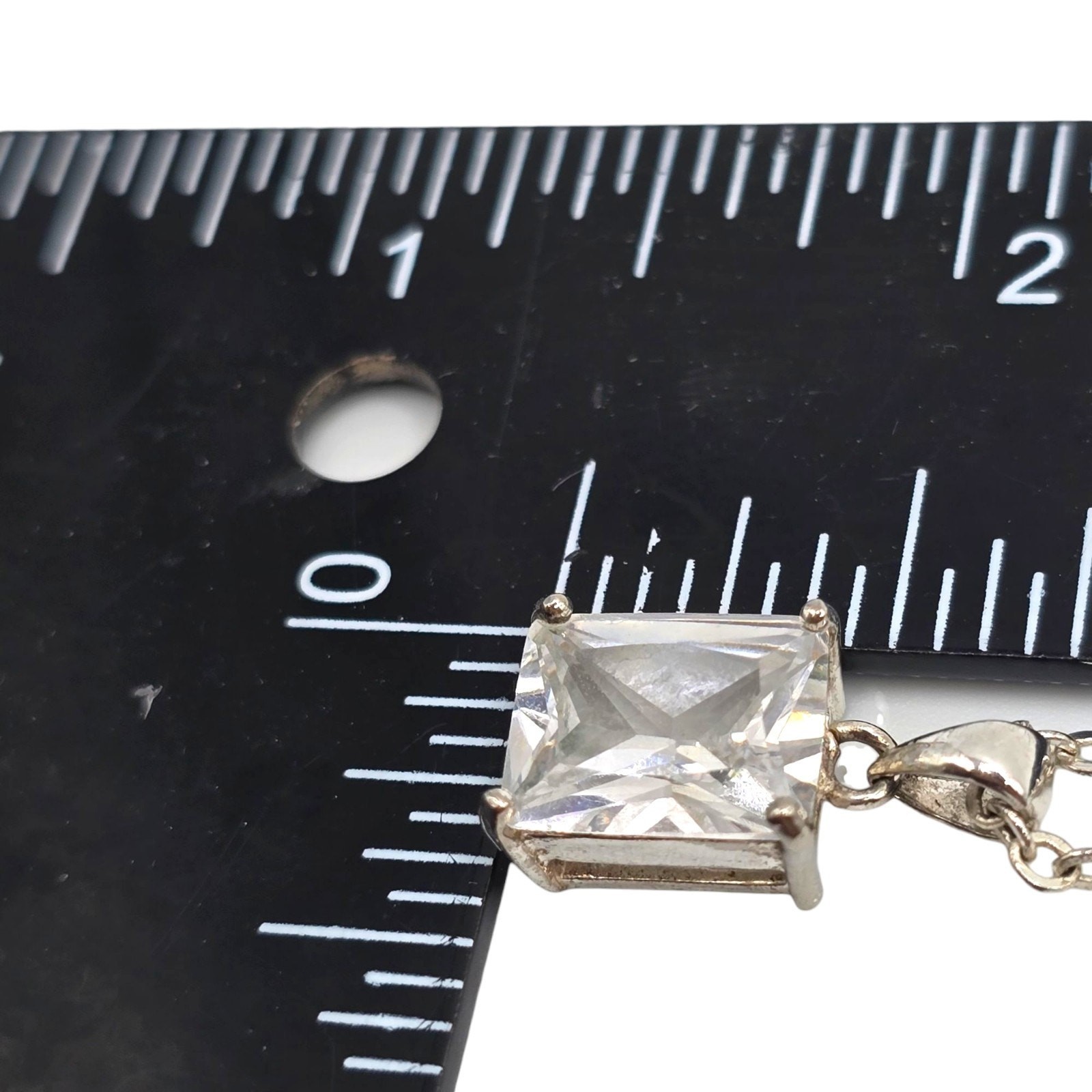 Necklace Crystal Pendant Square Shaped Signed JLO Silver Tone 18″ L SKU 2239