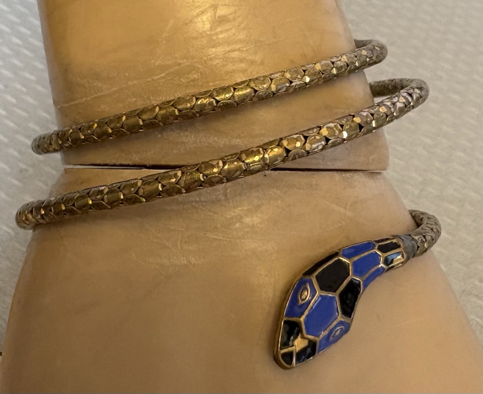 German Art Deco Enamel Coiled Snake Bracelet Torque Choker Flexible Gaspipe Wrap