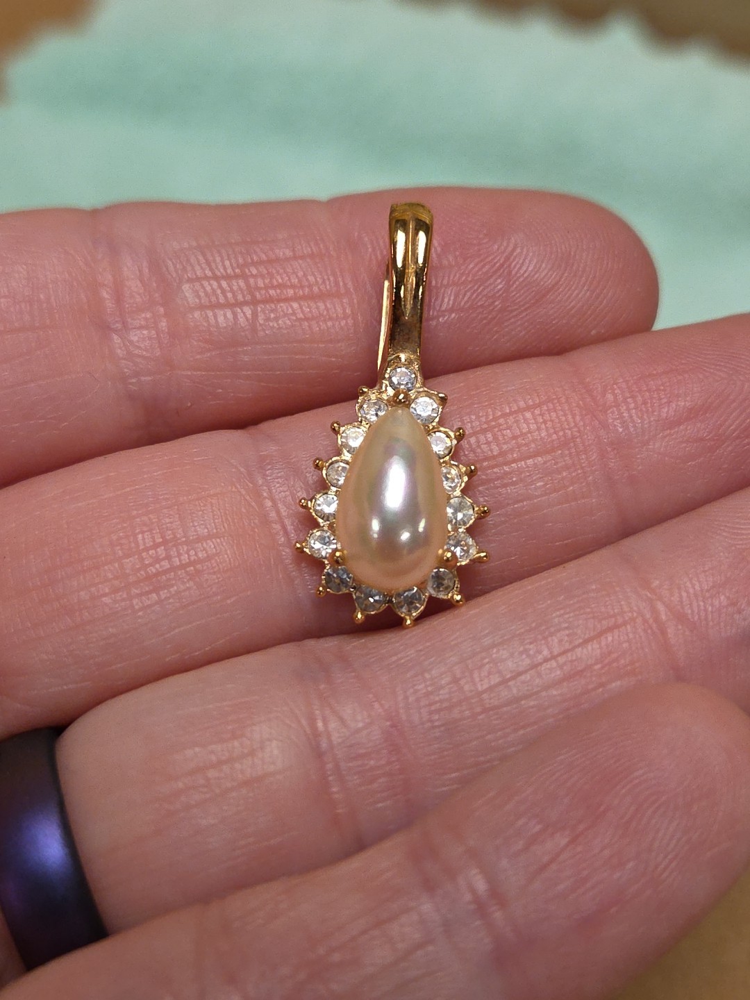 Vintage Signed ROMAN Pendant Earrings Demi Set Faux Pearl Rhinestones *SEE PICS