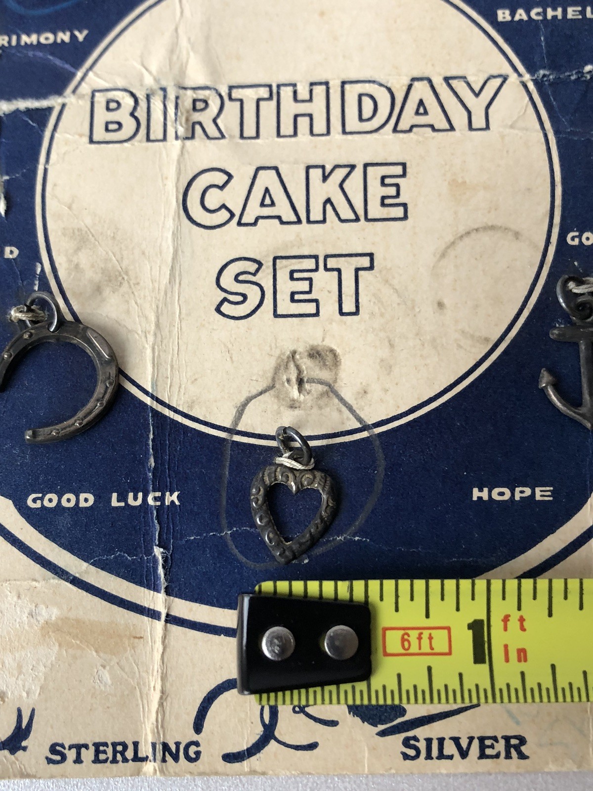 Vtg Rare Fisher Fortune Telling Birthday Cake Set (7) Sterling Silver Charms