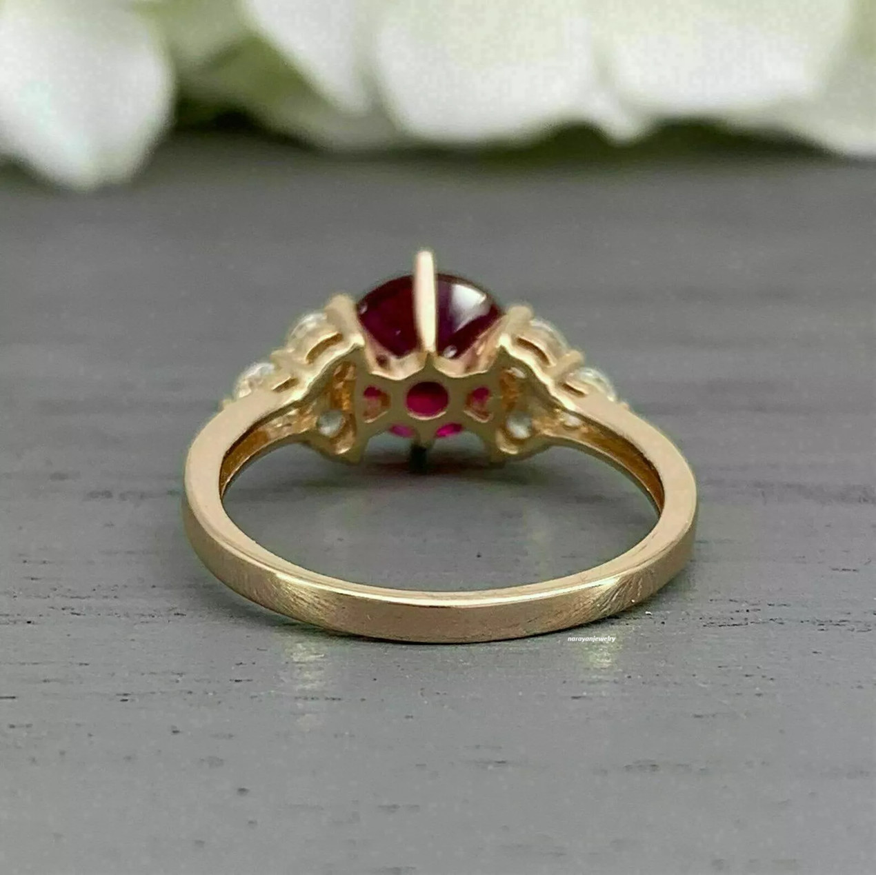 2.30 Ct Round Cut Stunning Natural Ruby & Diamond Ring 14K Yellow Gold Ring