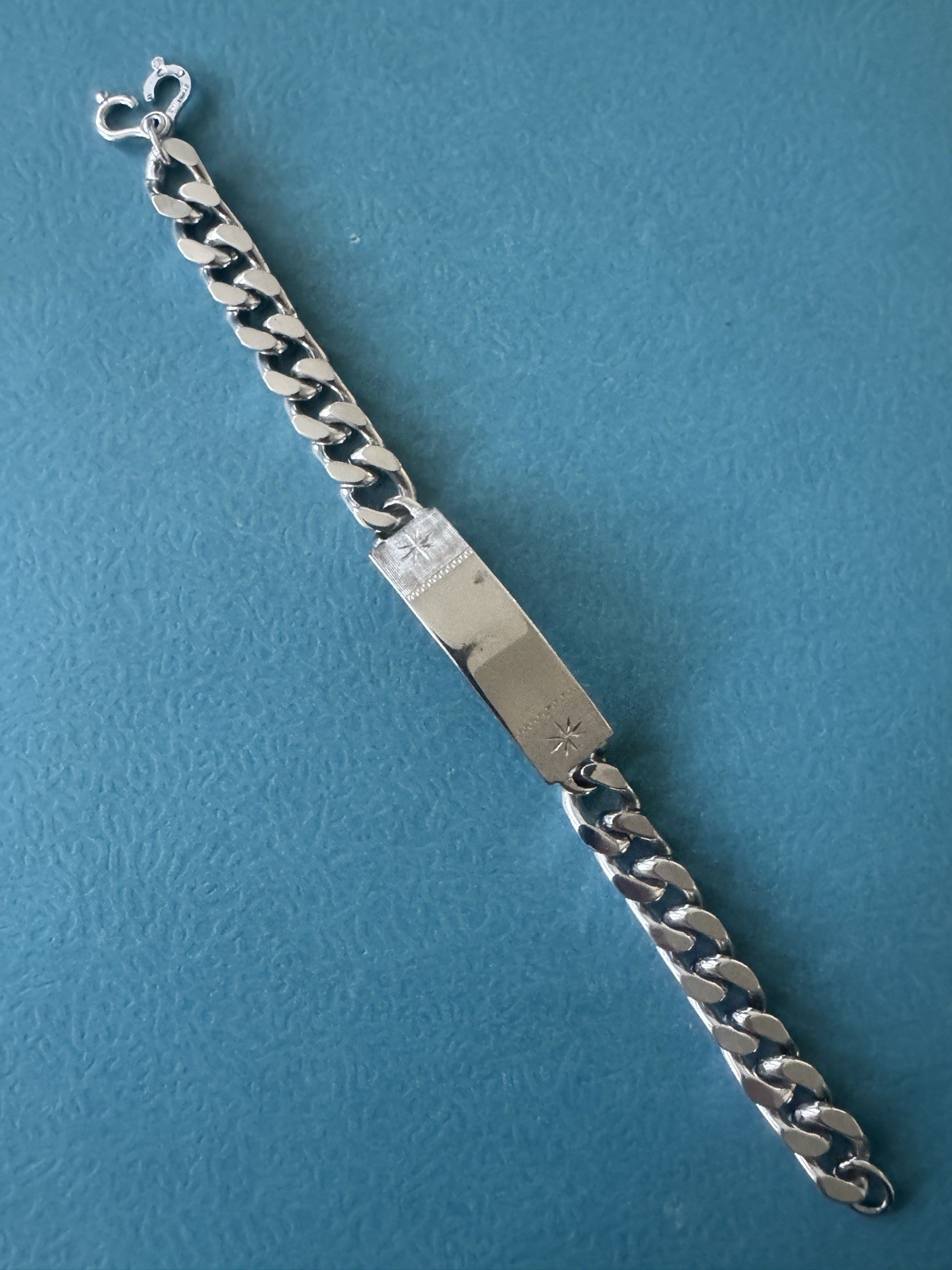 Antique Victorian 925 Sterling Silver Cuban Link Chain Nameplate Bracelet 54 gr.