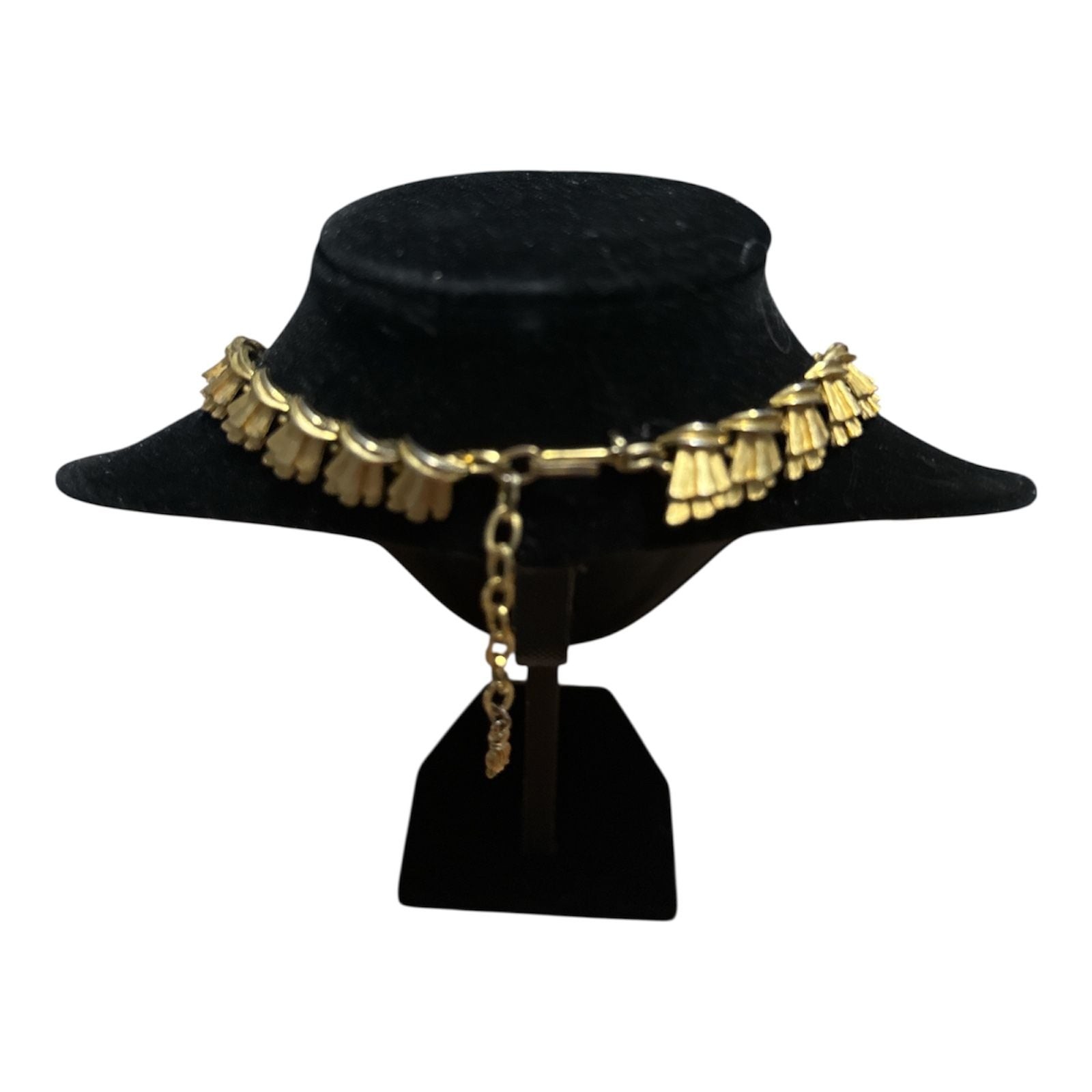 Vintage Mid-Century Gold-Tone Fringed Link Statement Choker Necklace