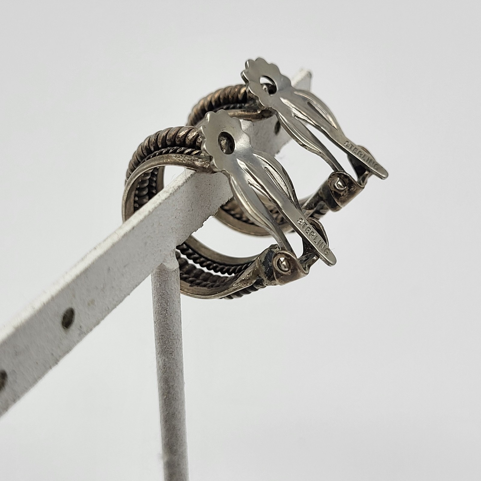 Fab Vintage Sterling Silver Clip earrings textured Boho Goddess Toga Modernist