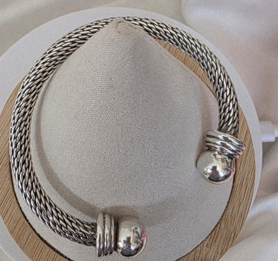 Sterling Silver Mesh Ball Cuff Bracelet Vintage 925