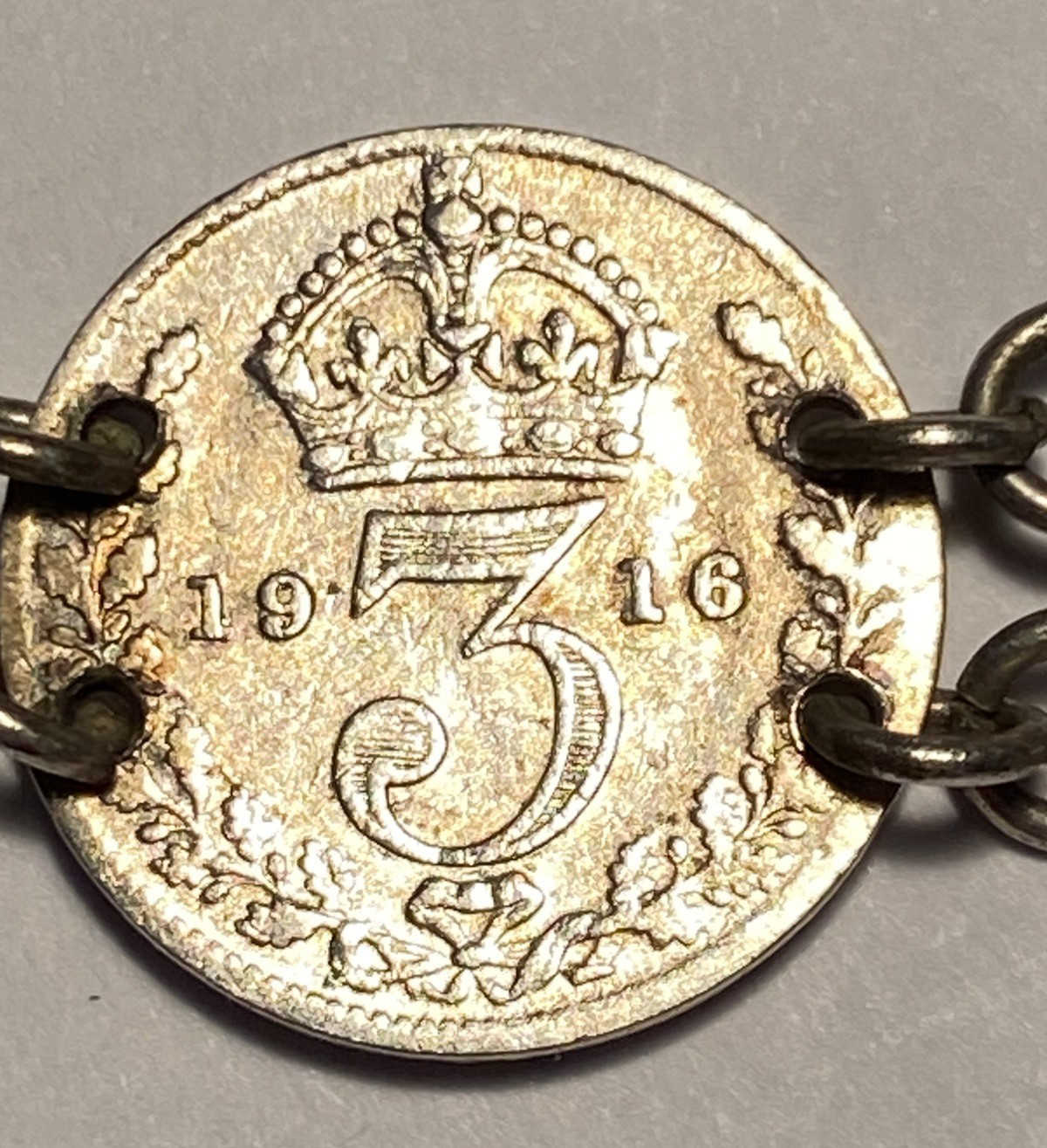 1902-1921 Kings George & Edward Sterling 3 Pence Coin Bracelet