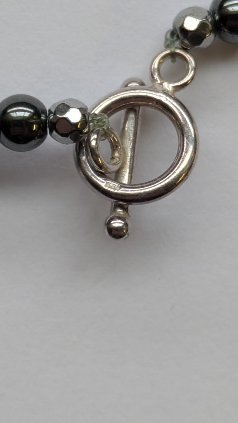 Vintage 925 Sterling Silver Hematite Bead & Glass Necklace Sz 17