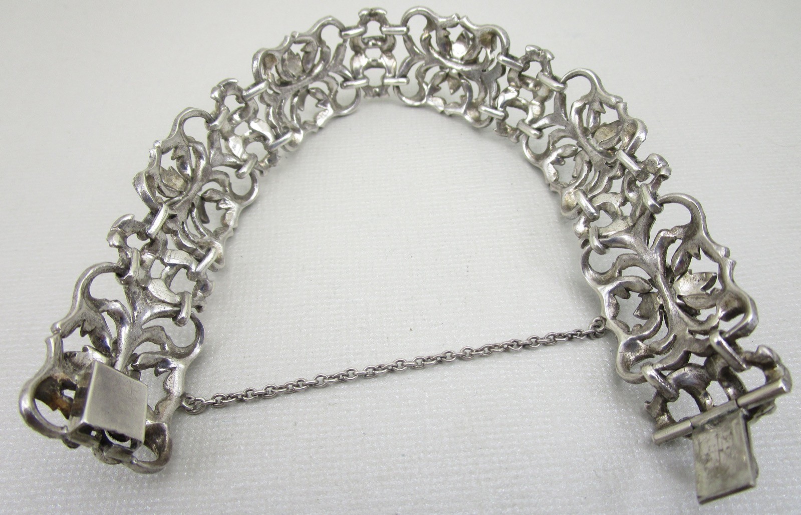 ELEGANT VINTAGE 835 SILVER MARCASITE FLOWER LINK PIERCE CUT BRACELET – GERMANY