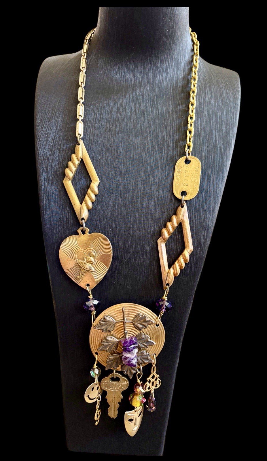 OOAK Sarah Jane Assemblage Necklace~Amethyst Chips~Ballet~1990s