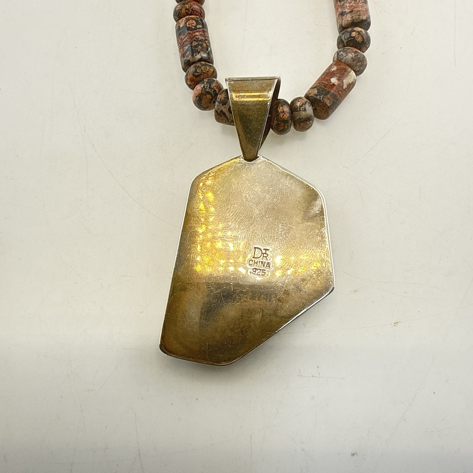 Jay King Necklace Leopard Skin Jasper Pendant Sterling Silver 925 Modernist Set