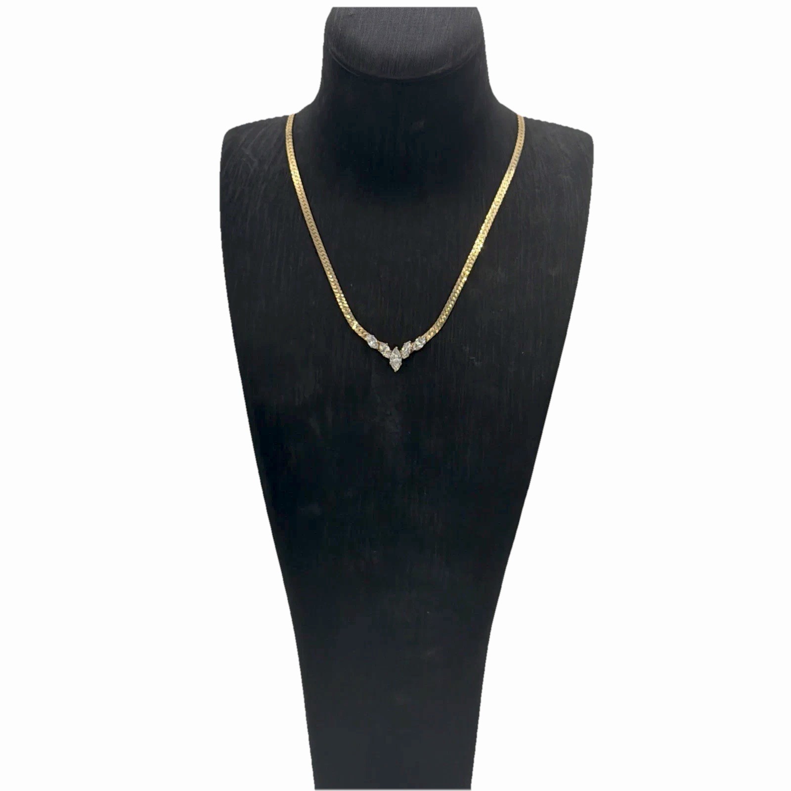Retro Gold Plated Necklace – V‑Shaped Marquise Crystal Pendant Elegant Vintage