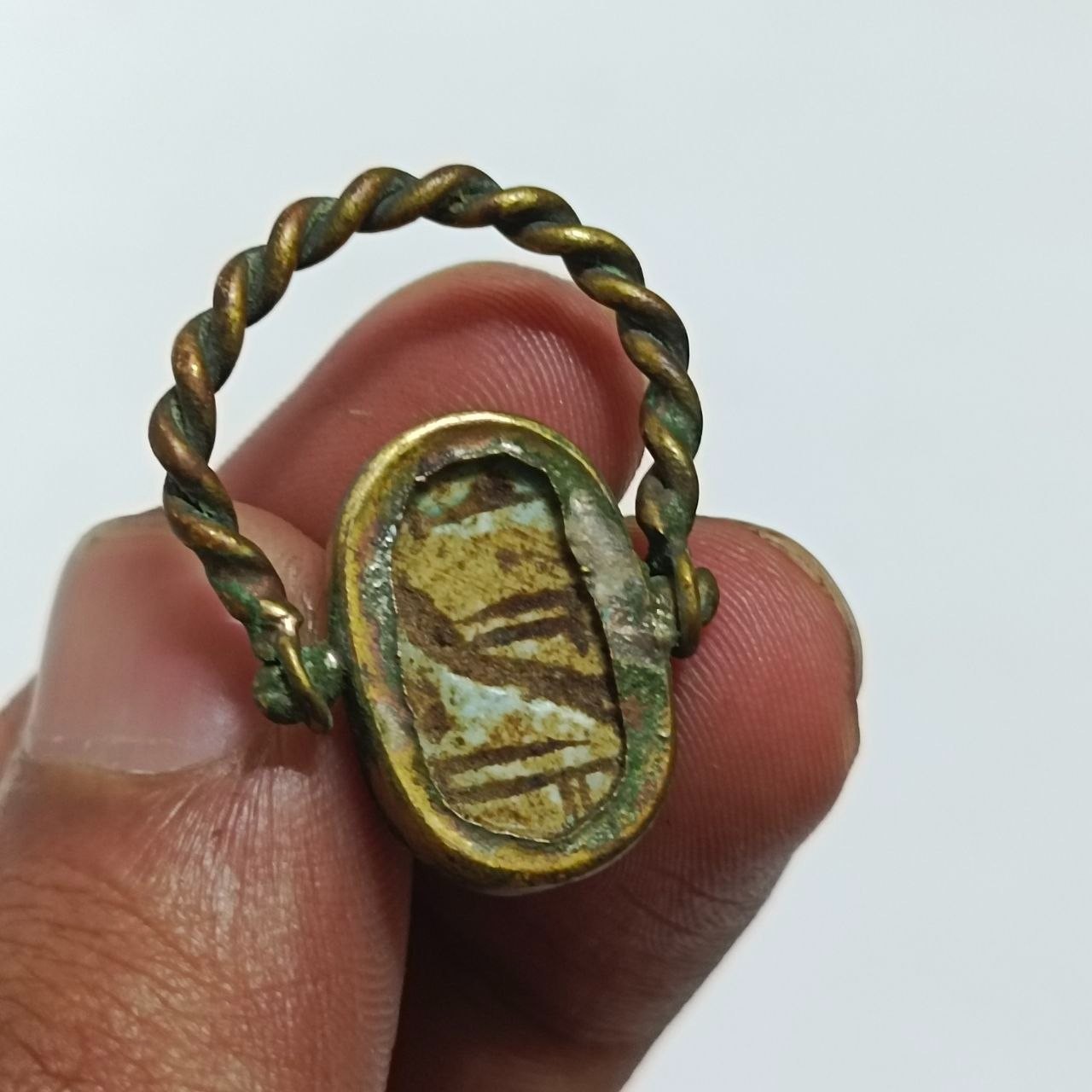 Antique Egyptian Carved Scarab Beetle Ring – Handmade Vintage Style