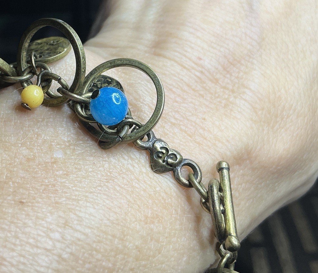 AEO Boho Antique Bronze Coin Charm Bracelet Bead Toggle Clasp