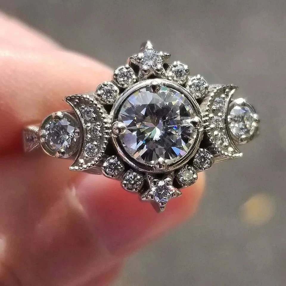 Classic Art Deco Style Round Cut Lab Created Diamond 925 Silver Ring For Her
