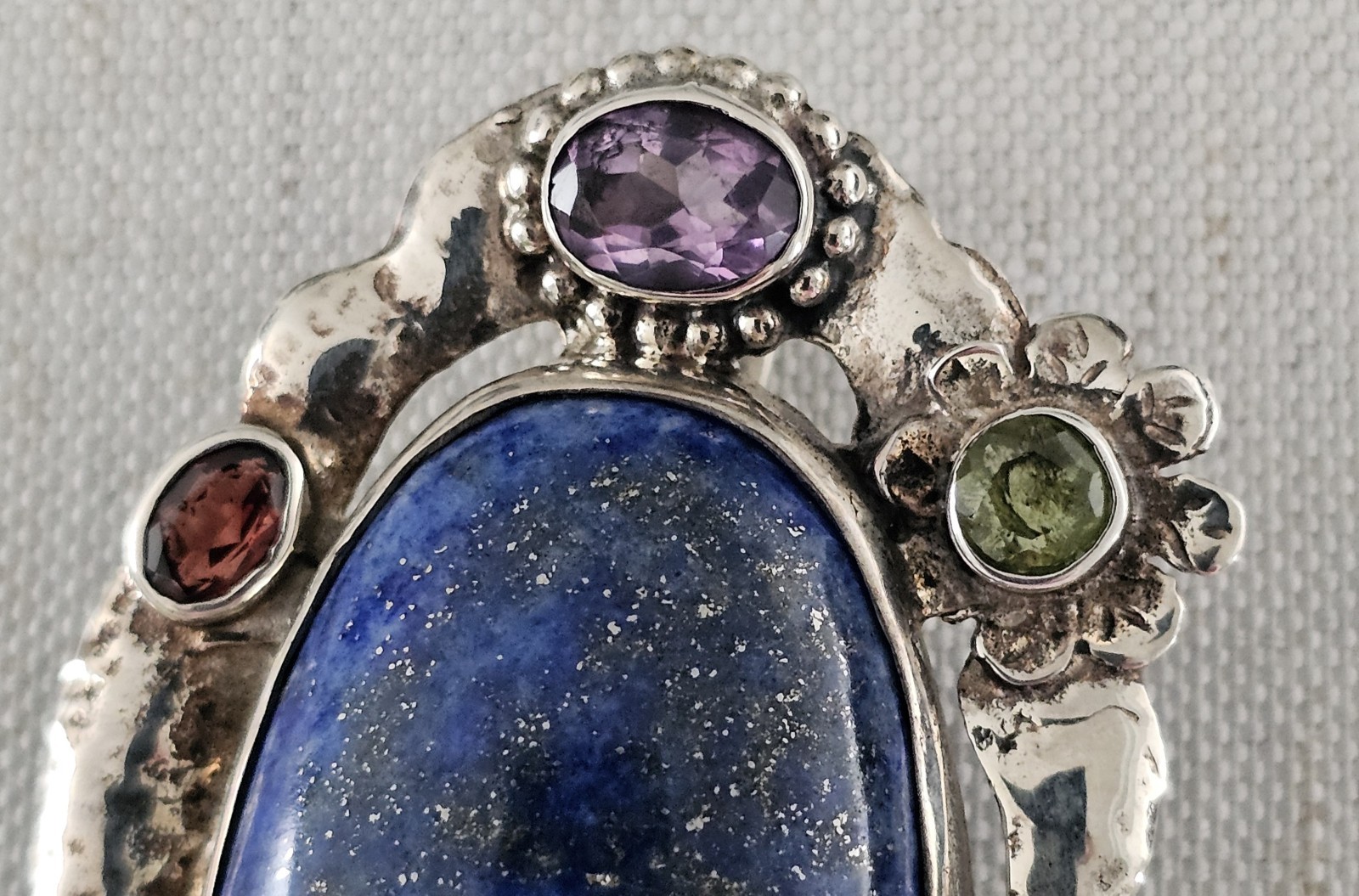 Vtg Sterling Silver 925 Large 2.5″ Ornate Lapis Lazuli Pendant Clip Signed 30g