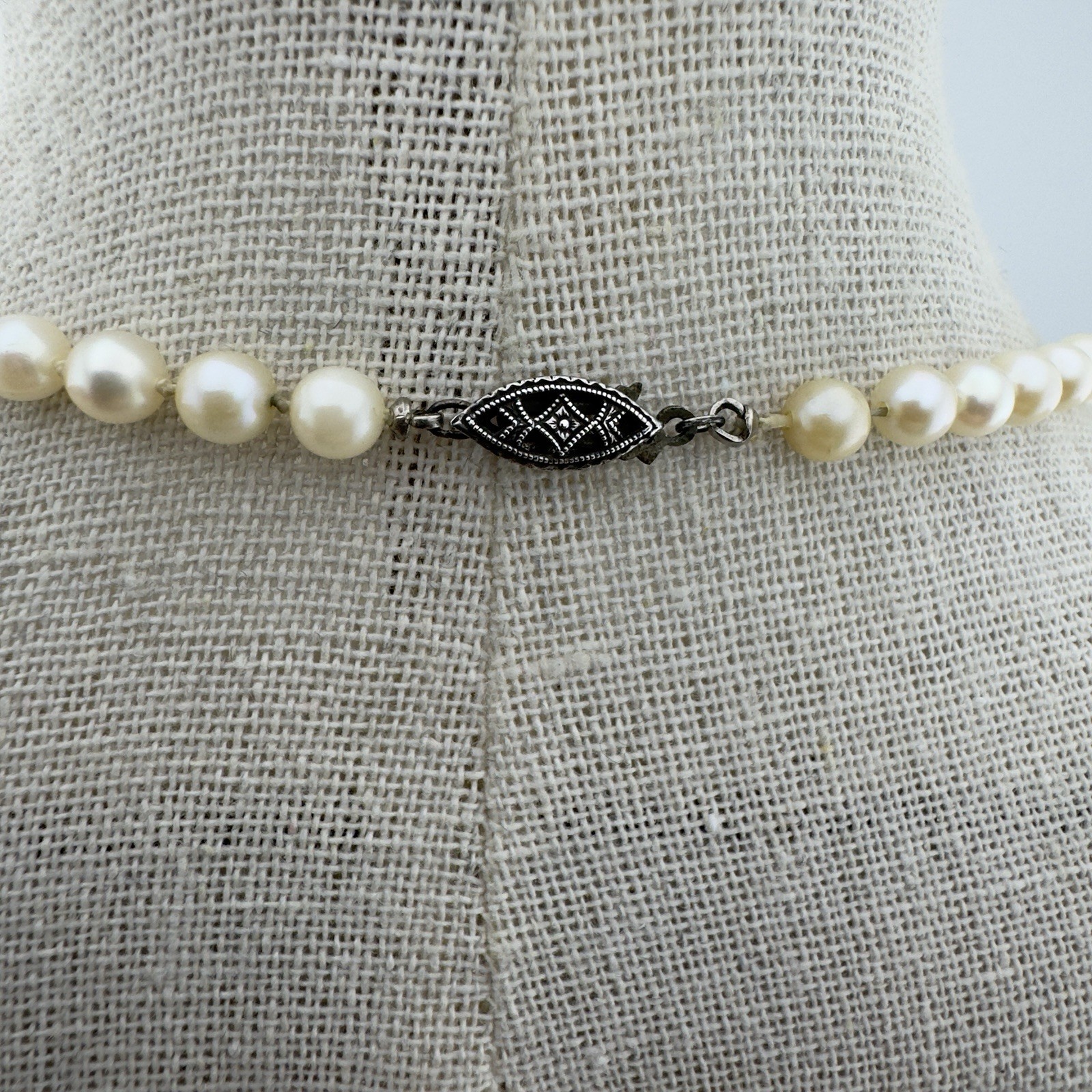 Vintage Graduated 5-8mm Strand Japanese Akoya Pearl Necklace Sterling Silver 21″