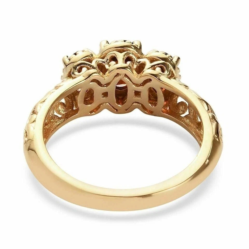Art Deco Style Lab Created Diamond & Garnet Engagement Wedding 14K Gold FN Ring