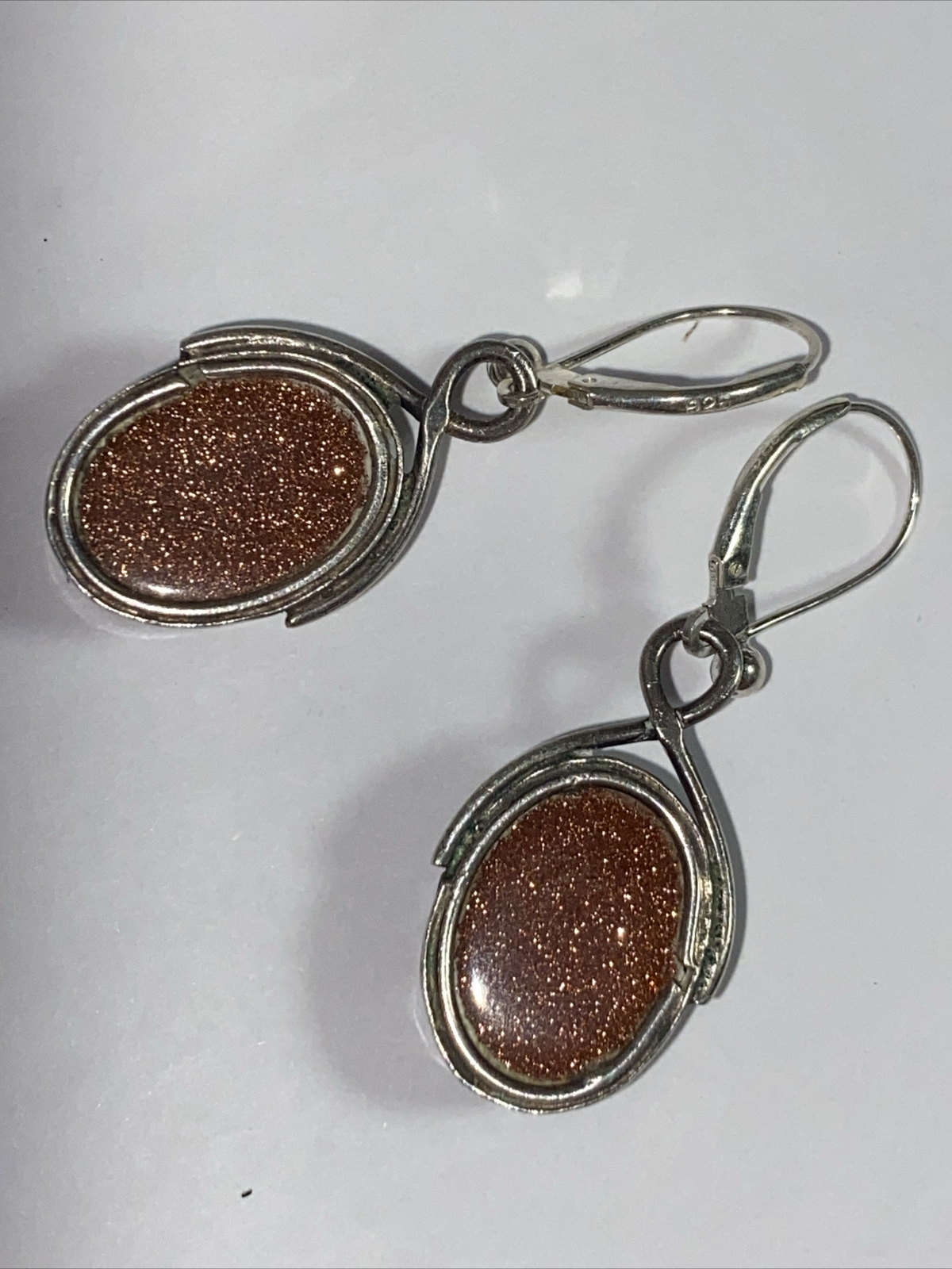 Earrings Pierced Hanging Big Sparkling Goldstones Cabs Sterling Silver LeverBack