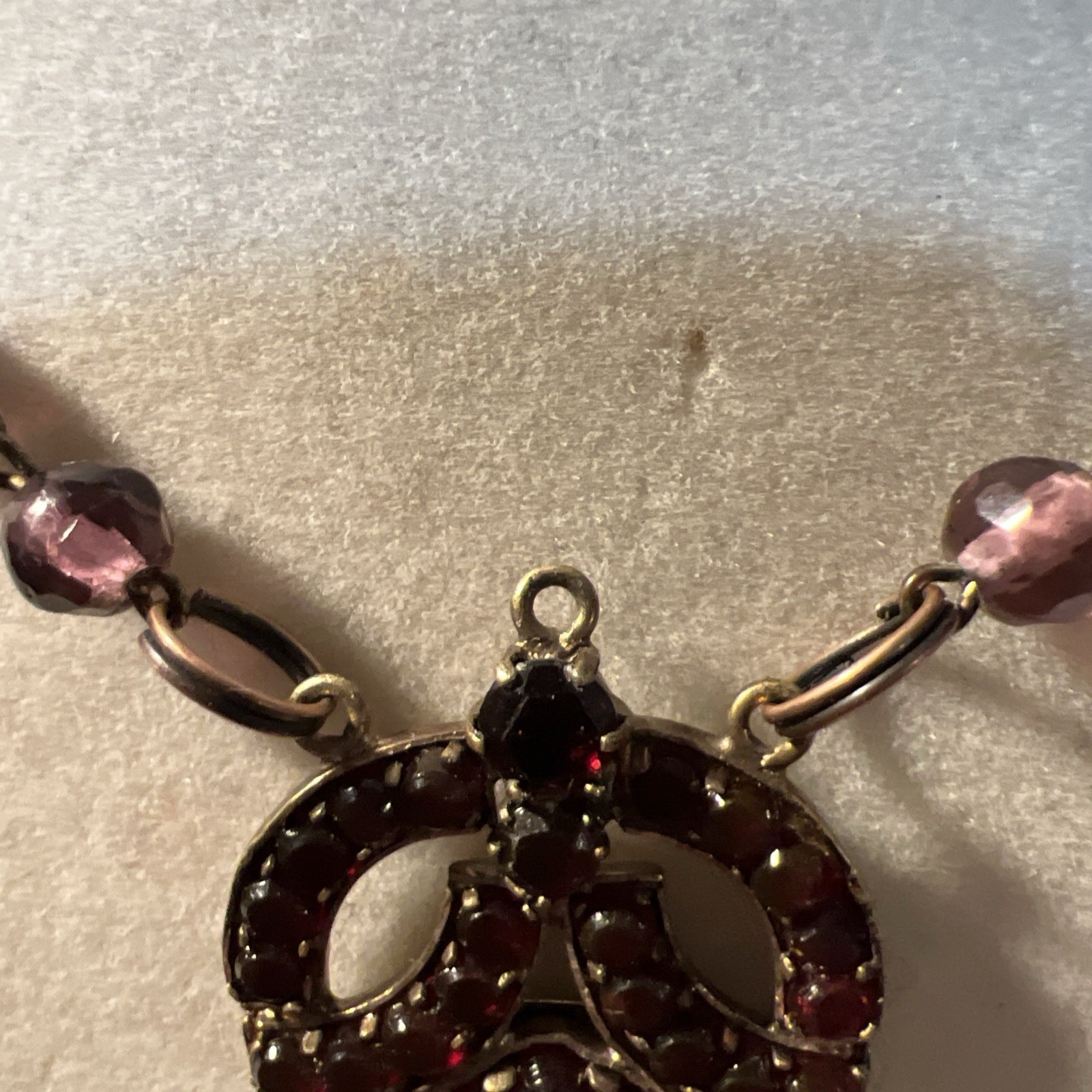 Antique Victorian Bohemian Czech Garnet Amethyst Necklace Signed *AS IS see pics