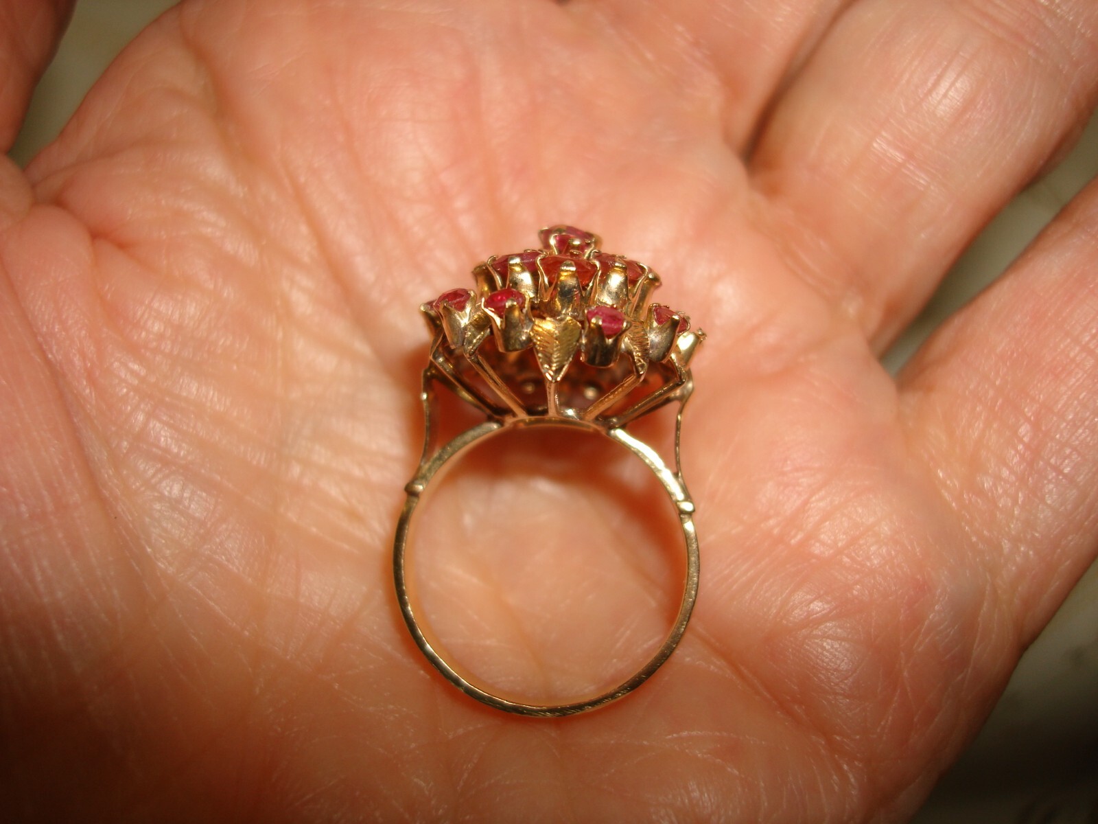 Vintage Stamp 14k Yellow Gold Ruby Rubies Now 13k Hand Made Harem Huge Ring 8.25
