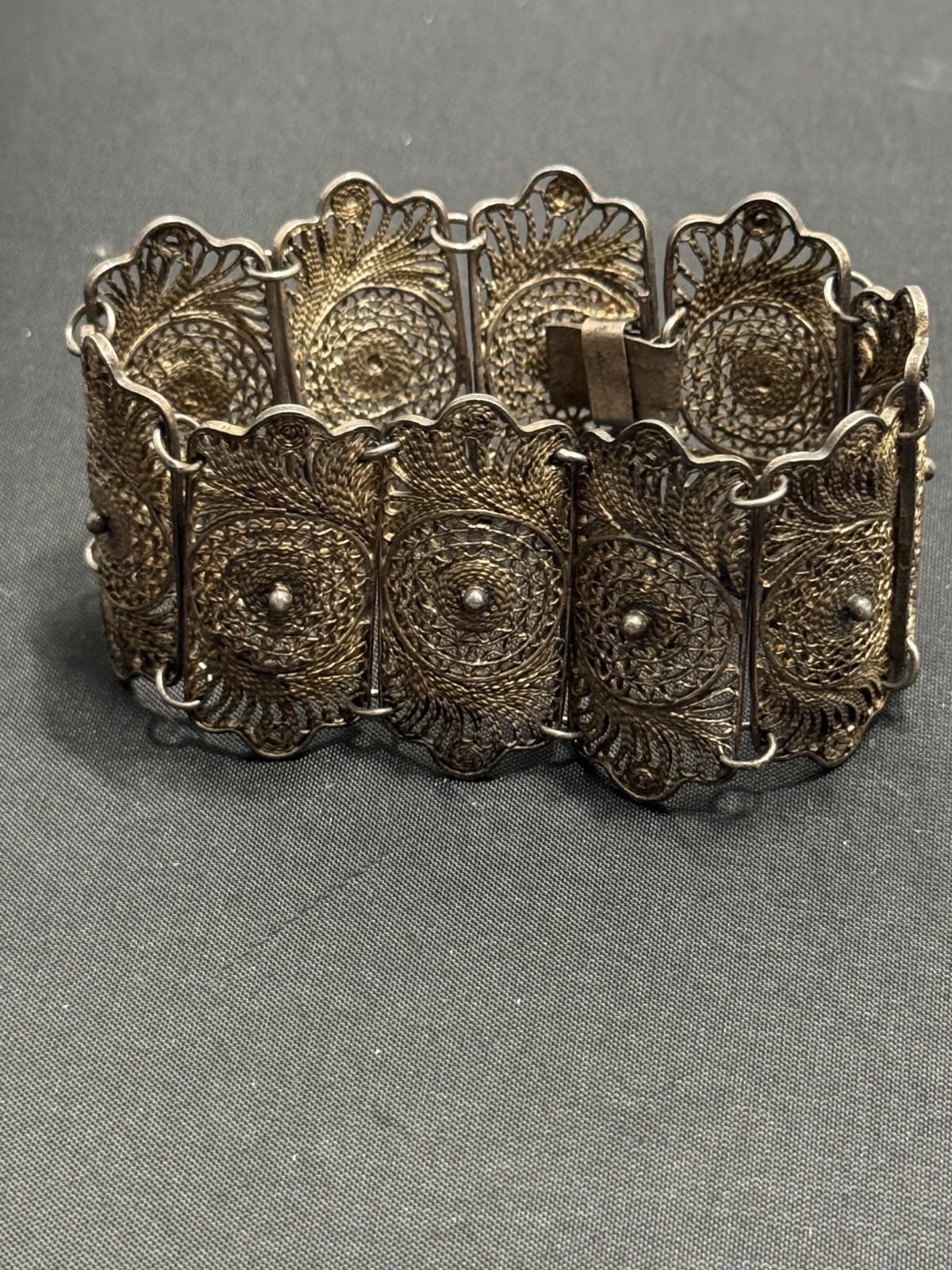 A-058 1930’s Sterling Silver wire-work Filigree Bracelet Made In Mexico .925