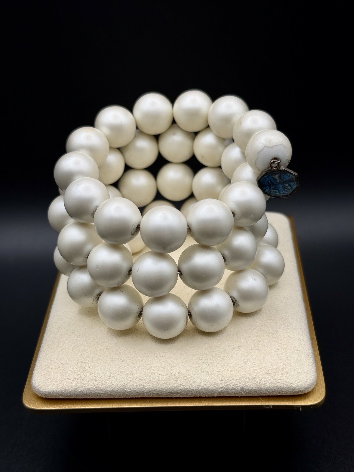 Vintage St. Anne De Beaupre Blue Enamel Rosary Wrap Bracelet Pearl Beads