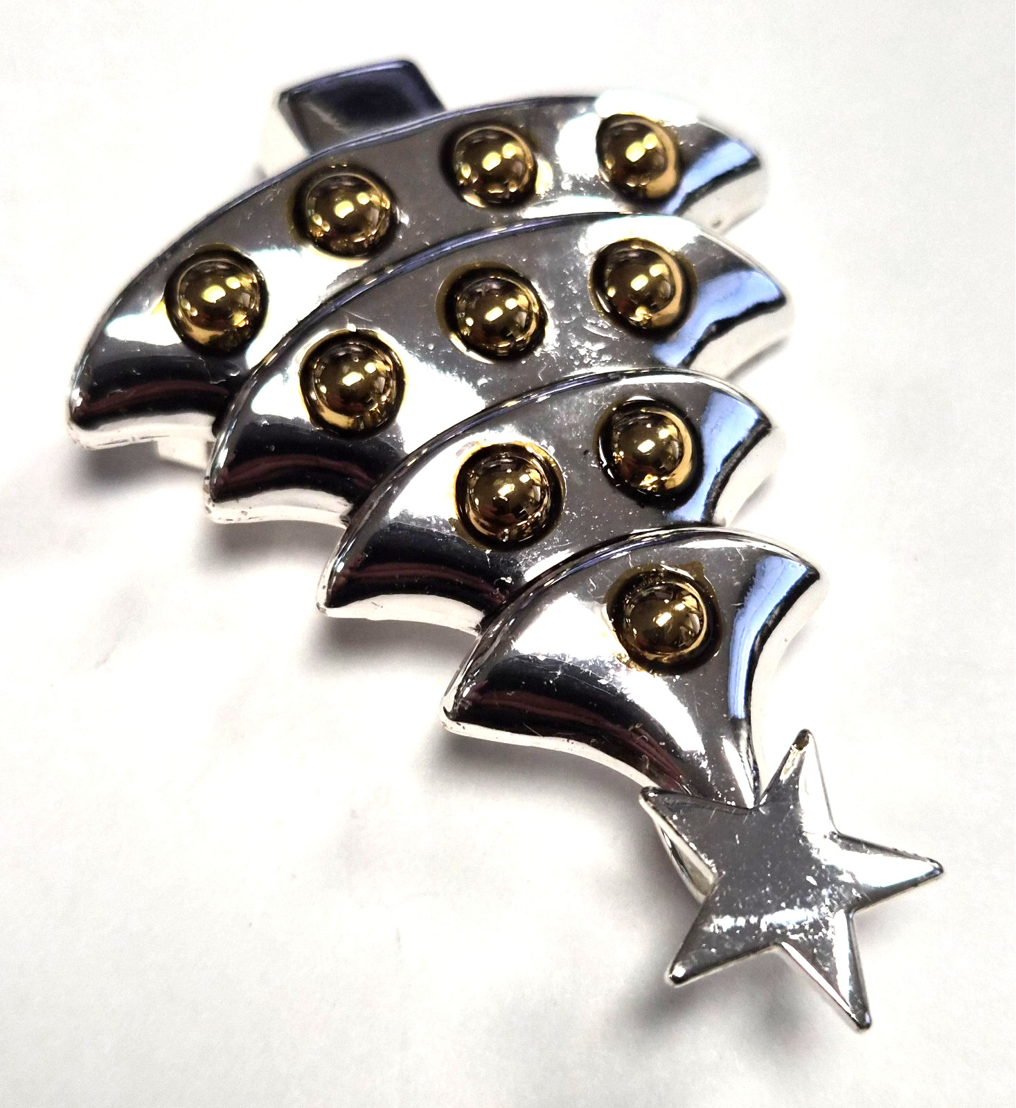 Vintage Signed BEST Silver Christmas Tree W/ Gold Ornaments Pendant Pin / Brooch
