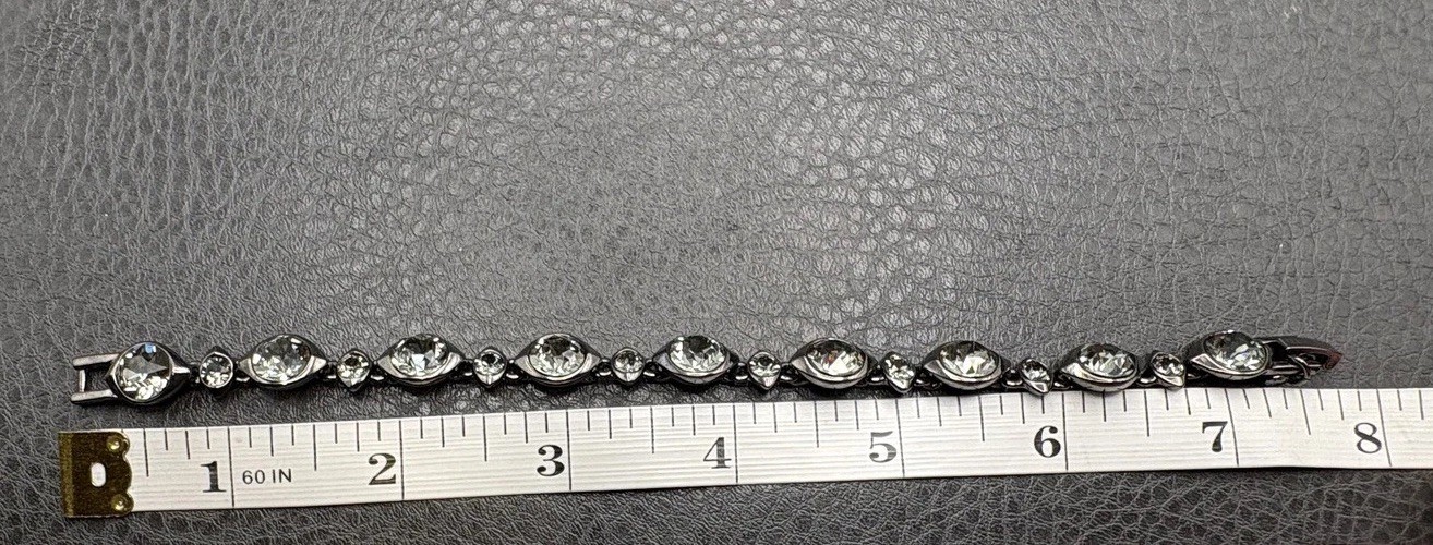 Vintage Y2K Givenchy Gunmetal Crystal Rhinestone Sparkling Tennis Bracelet