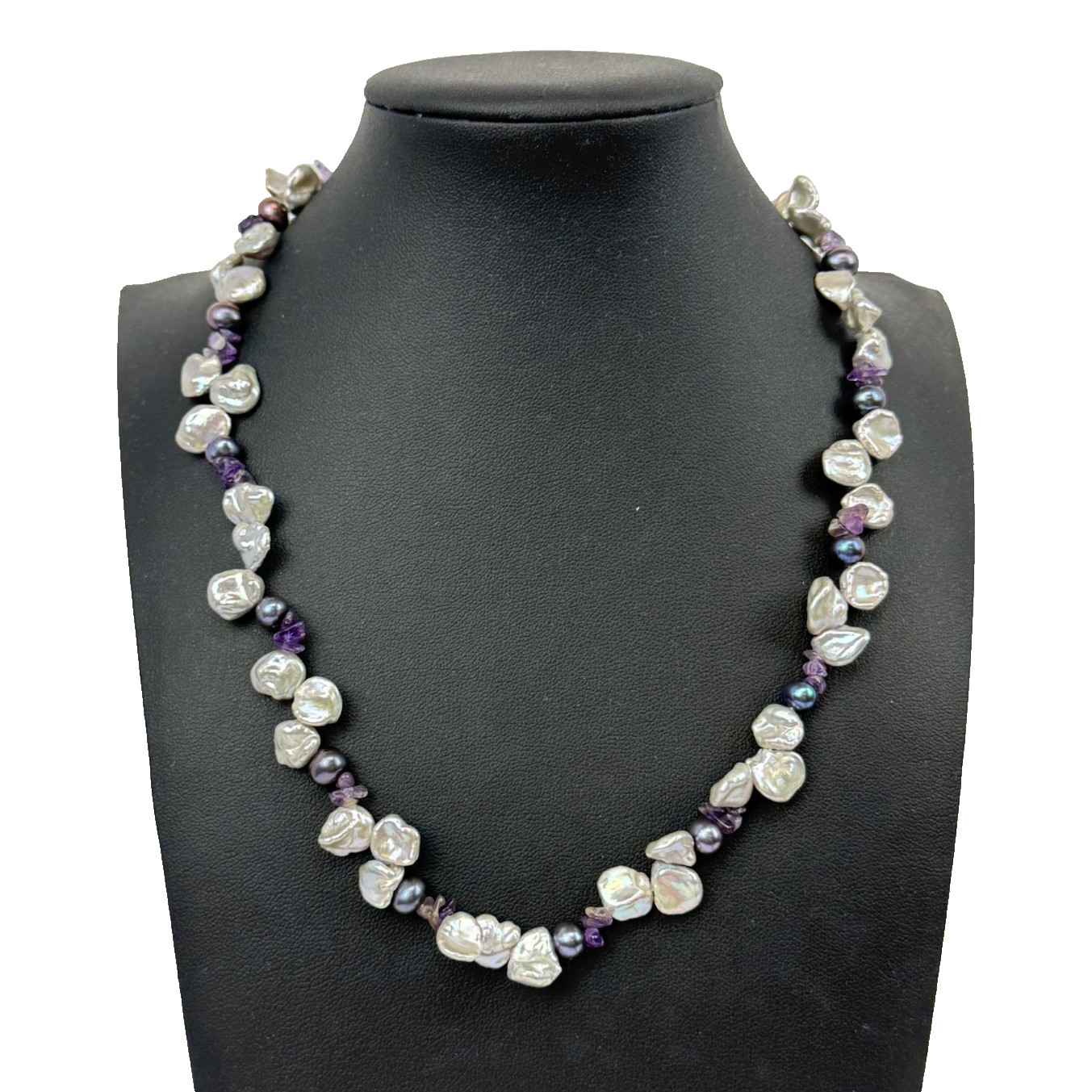 Freshwater Keshi Pearl OP Signed Sterling Silver Lavender Purple 16″ Necklace